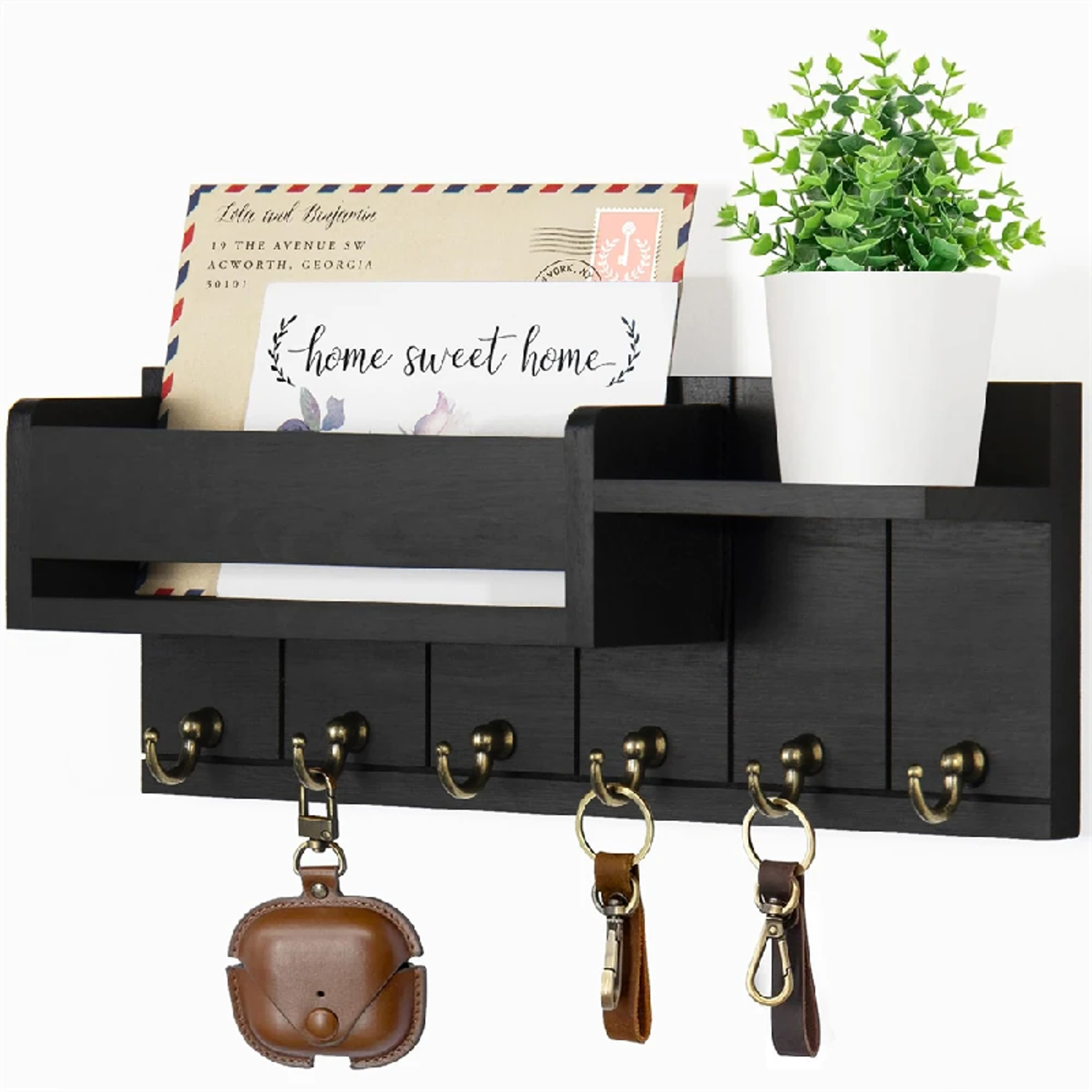 rustic wall mounted key holder with mail organizer shelf and hooks