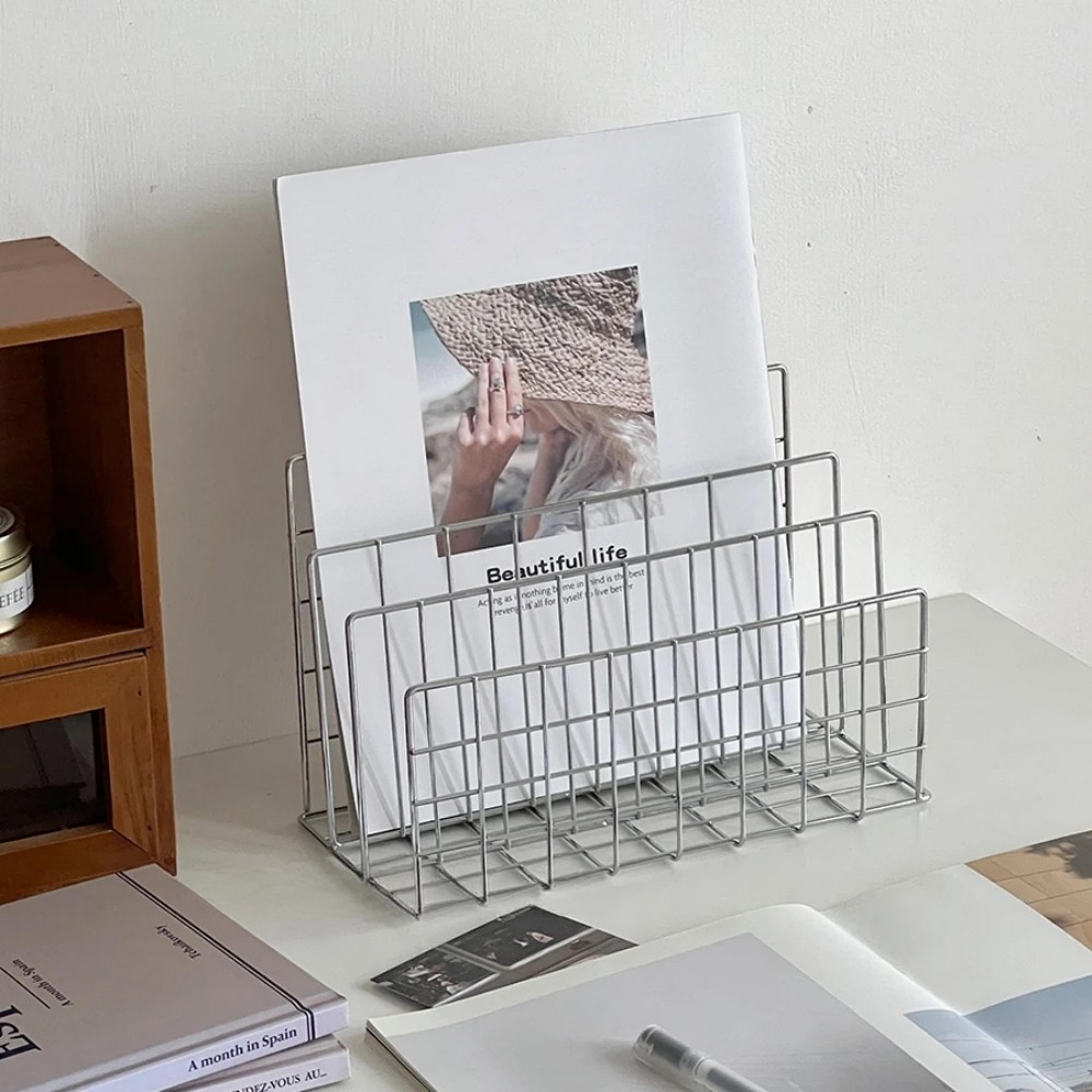 silver metal mesh desk organizer letter sorter and desktop file holder