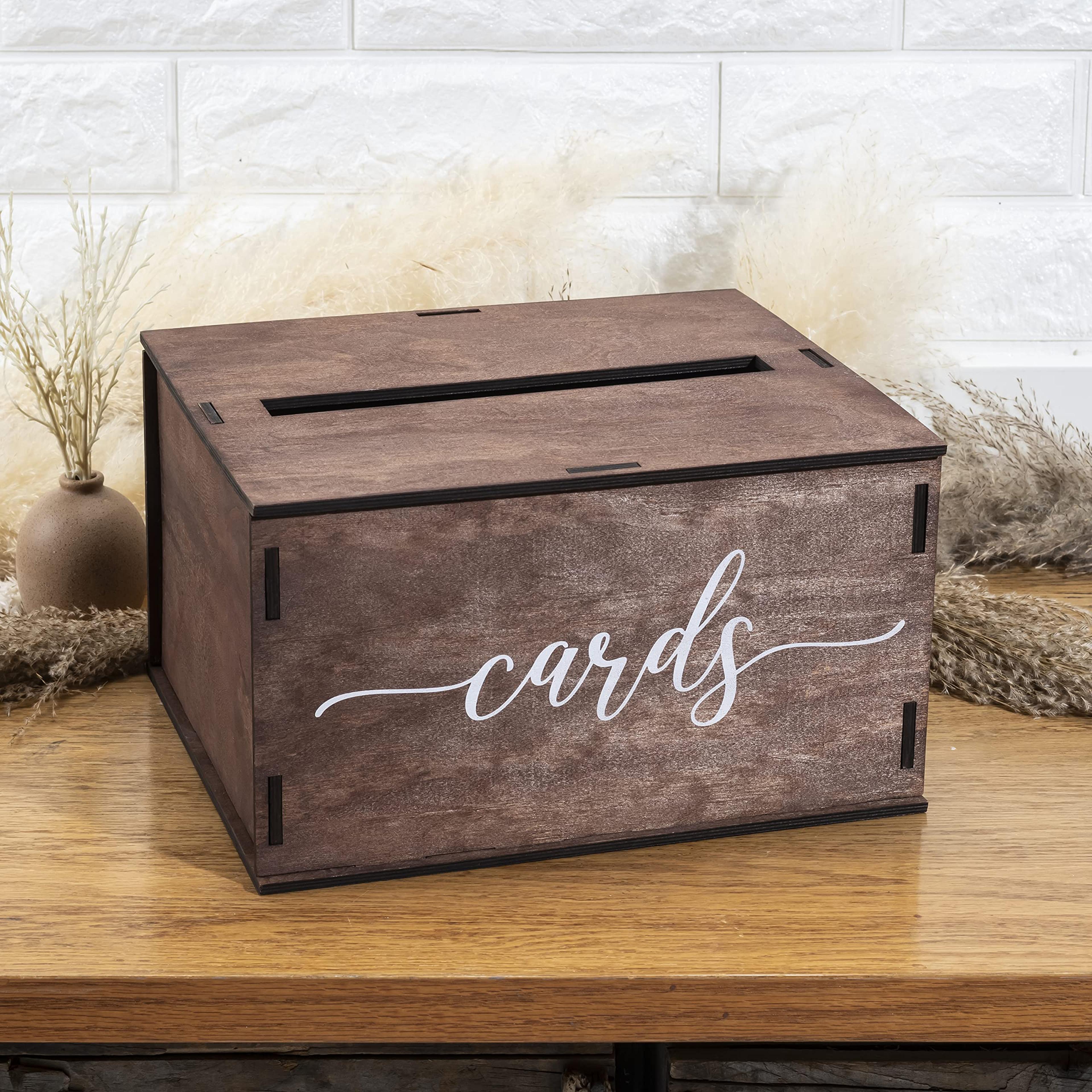 rustic wooden wedding card box with lid for cards, envelopes and gifts
