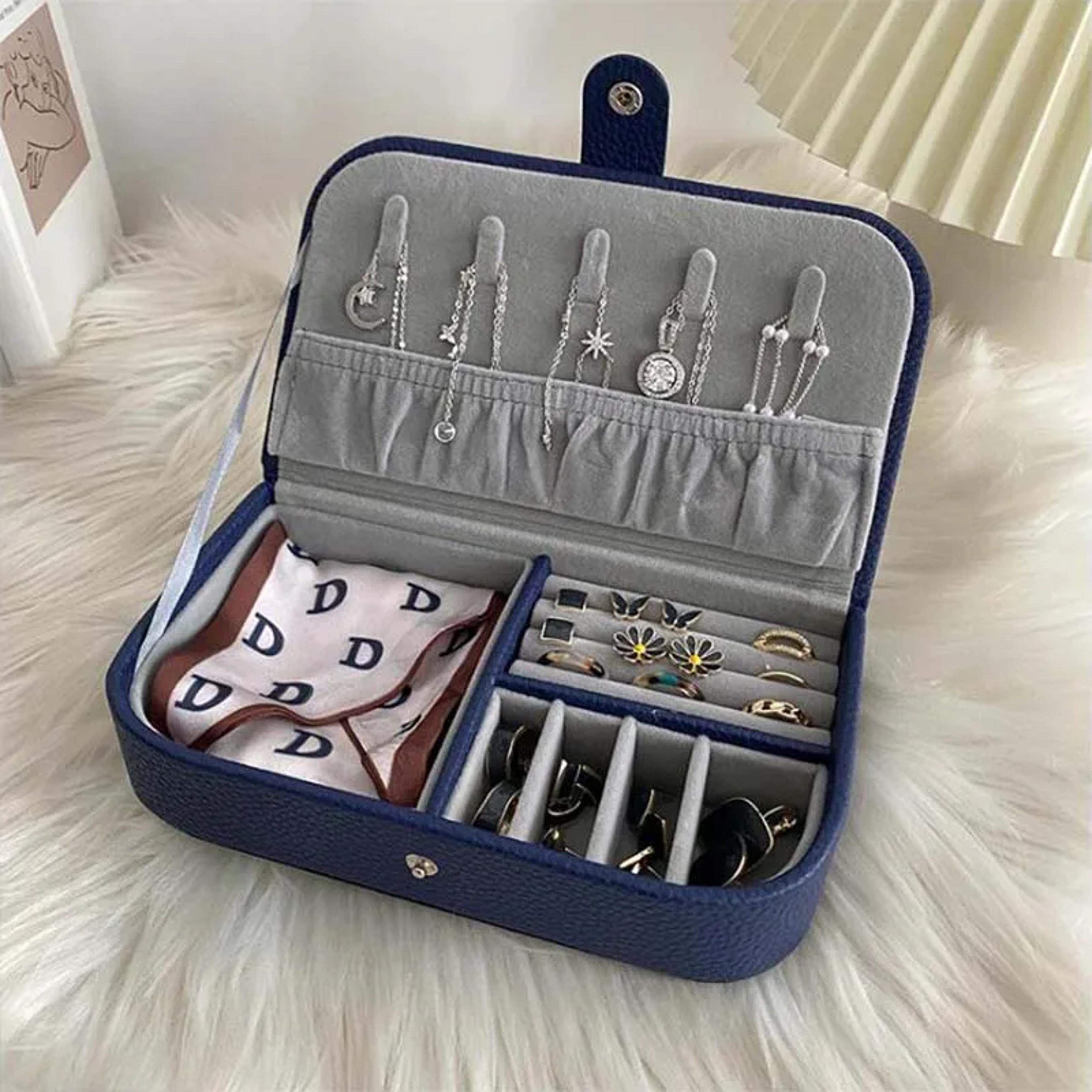 compact travel jewelry organizer with pu leather jewelry box storage for rings earrings and necklaces