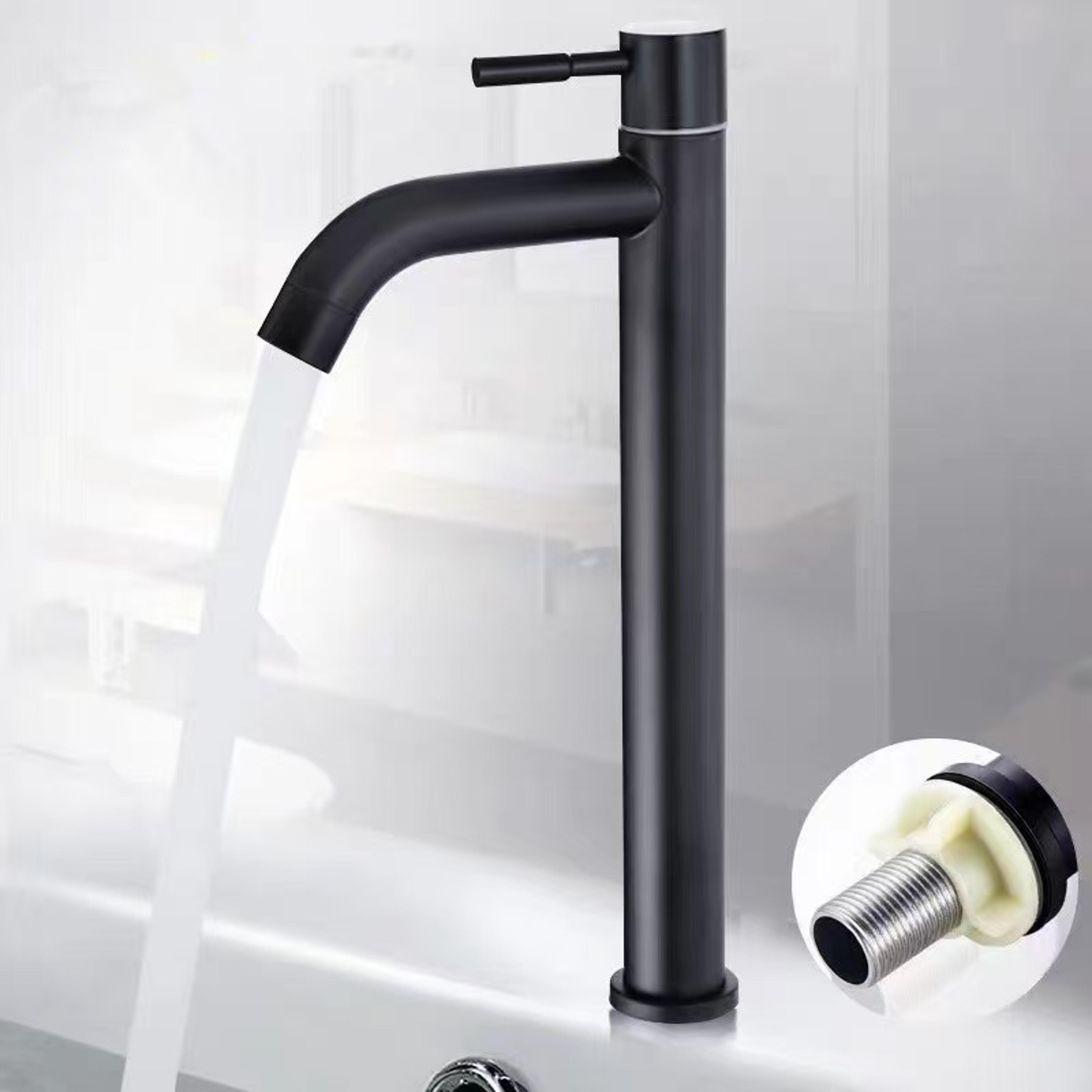 elevated stainless steel faucet single cold kitchen and bathroom basin tap
