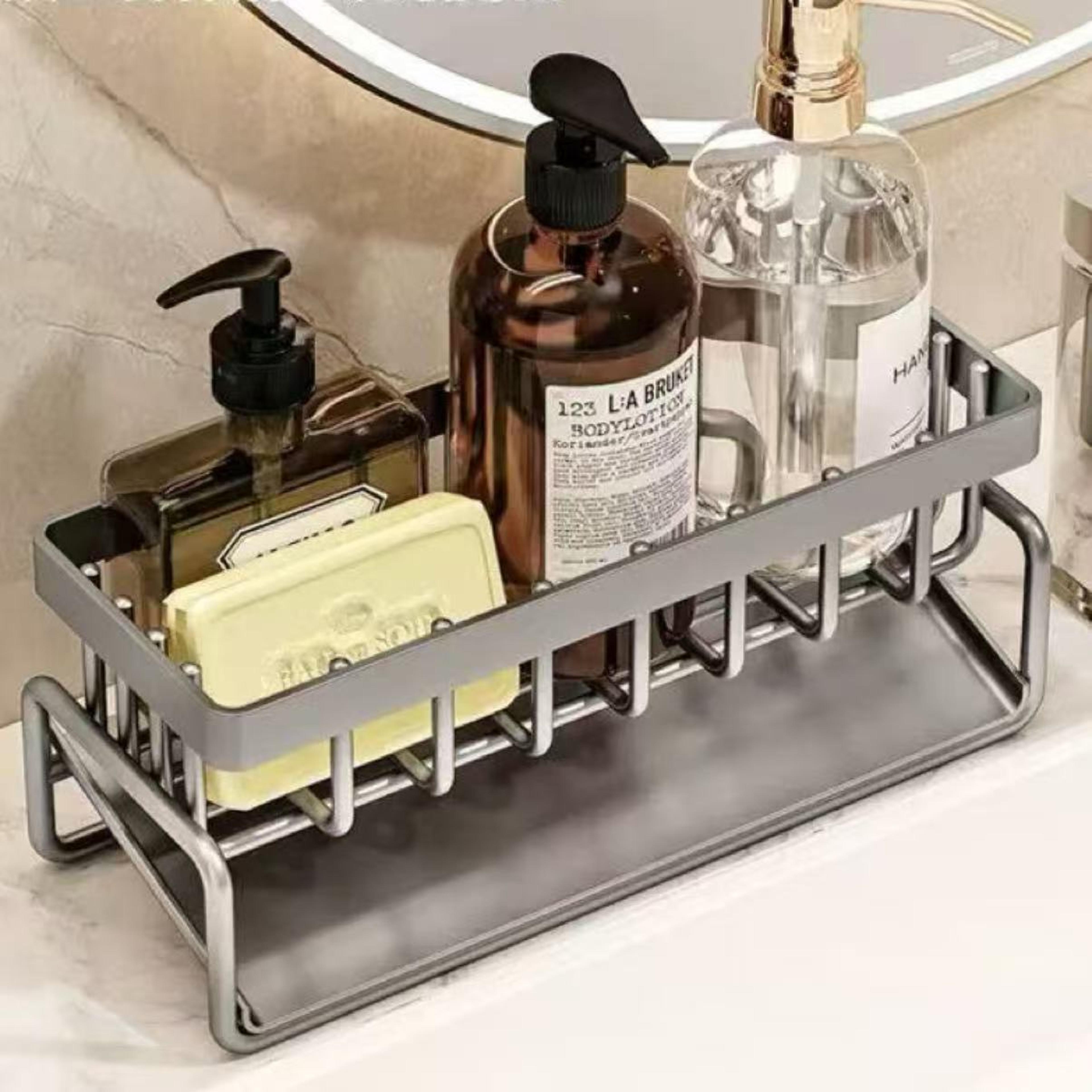 self draining kitchen sink caddy organizer with sponge holder and towel rack