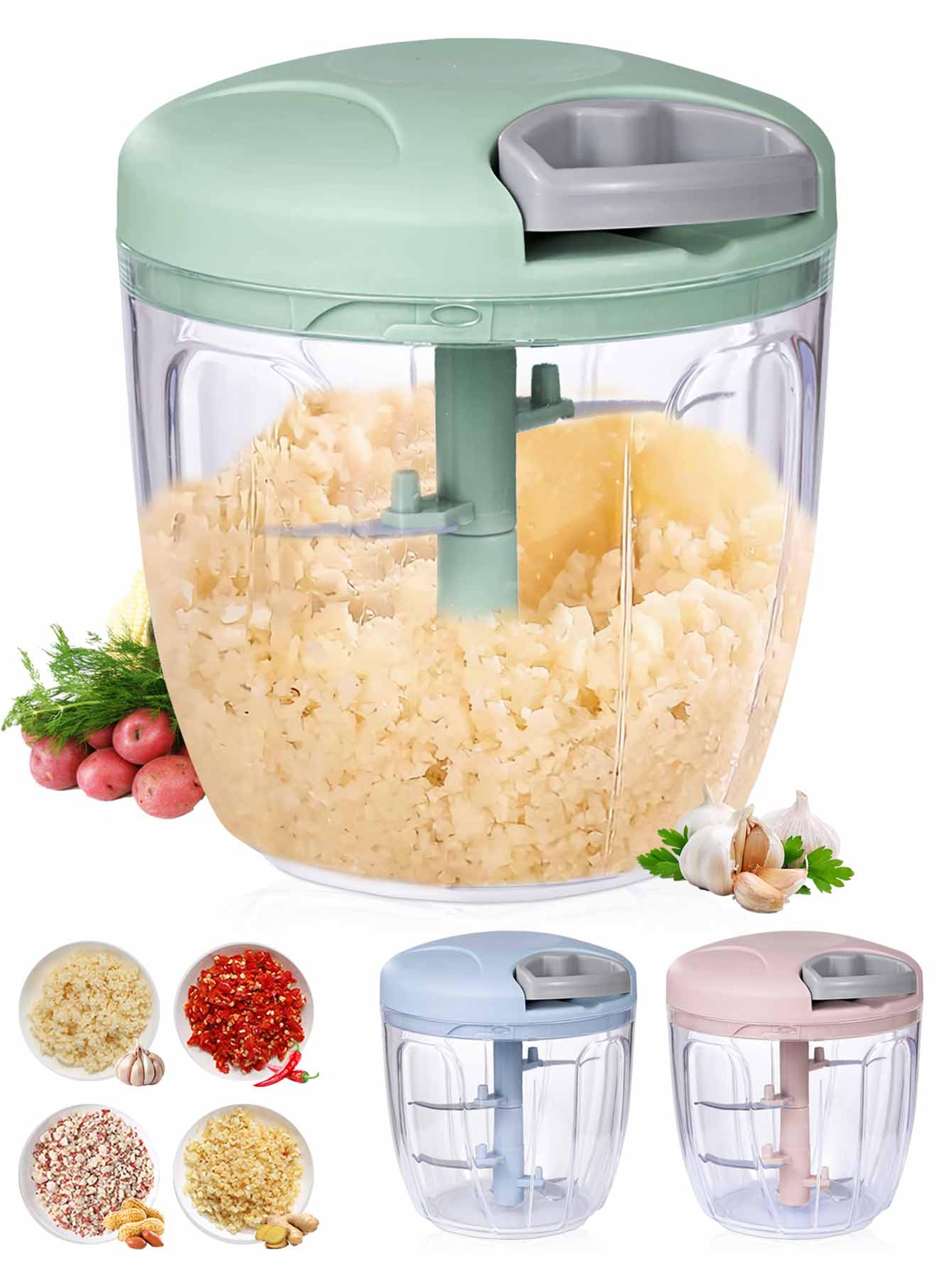 manual food chopper with stainless steel blades for vegetables, garlic and meat