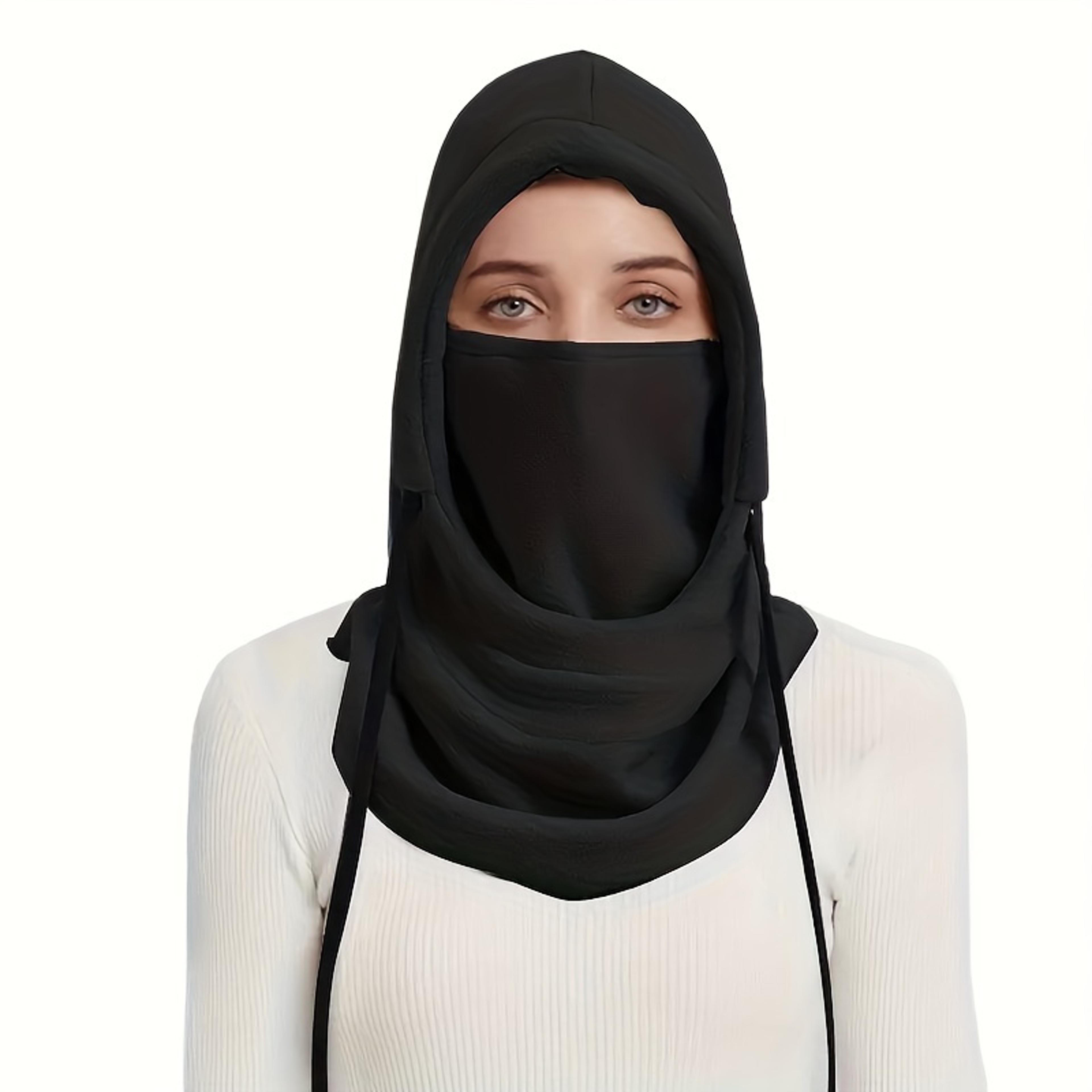 unisex winter balaclava knit hood windproof face mask with adjustable drawstring
