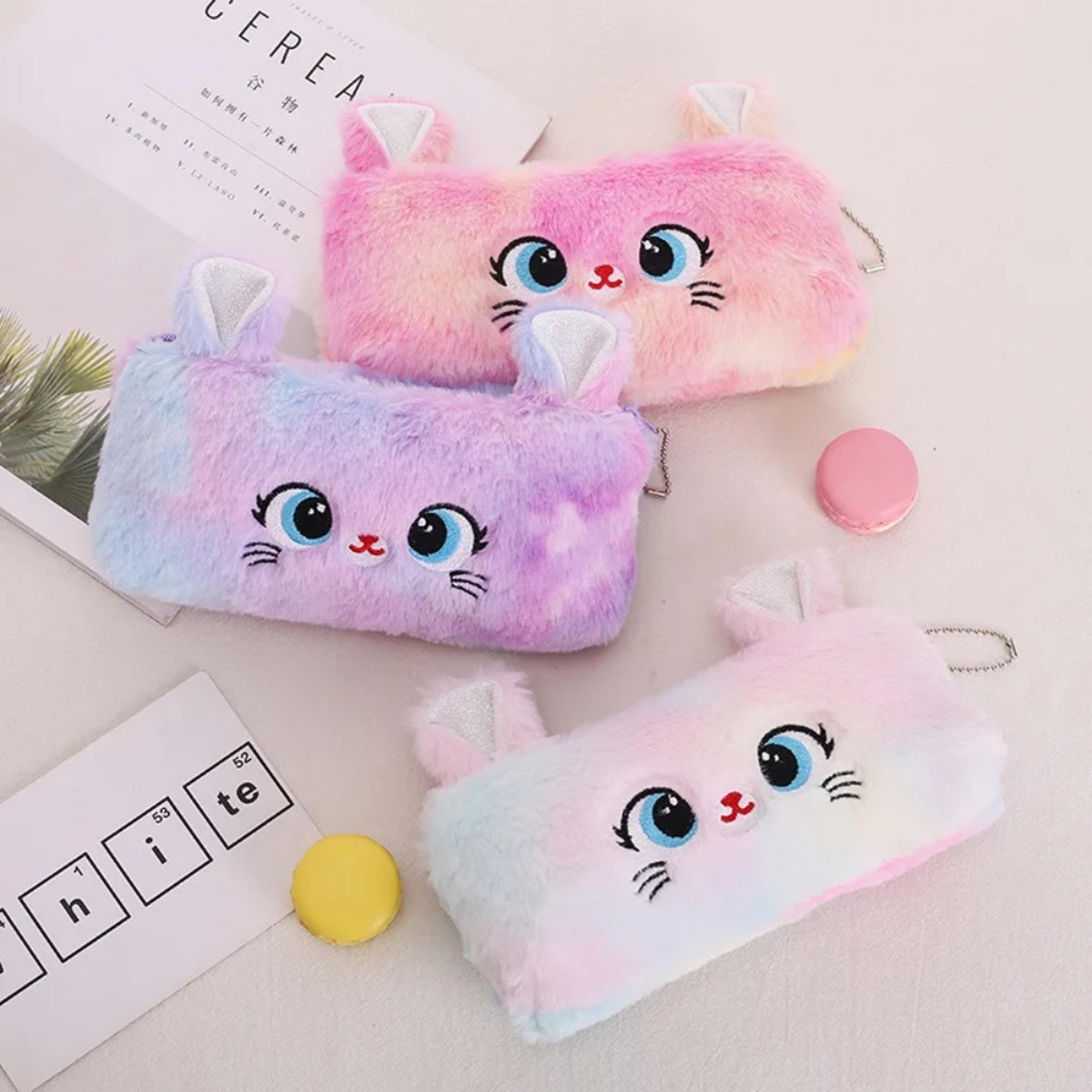 cute cat plush pencil case large capacity pencil pouch for girls and kids