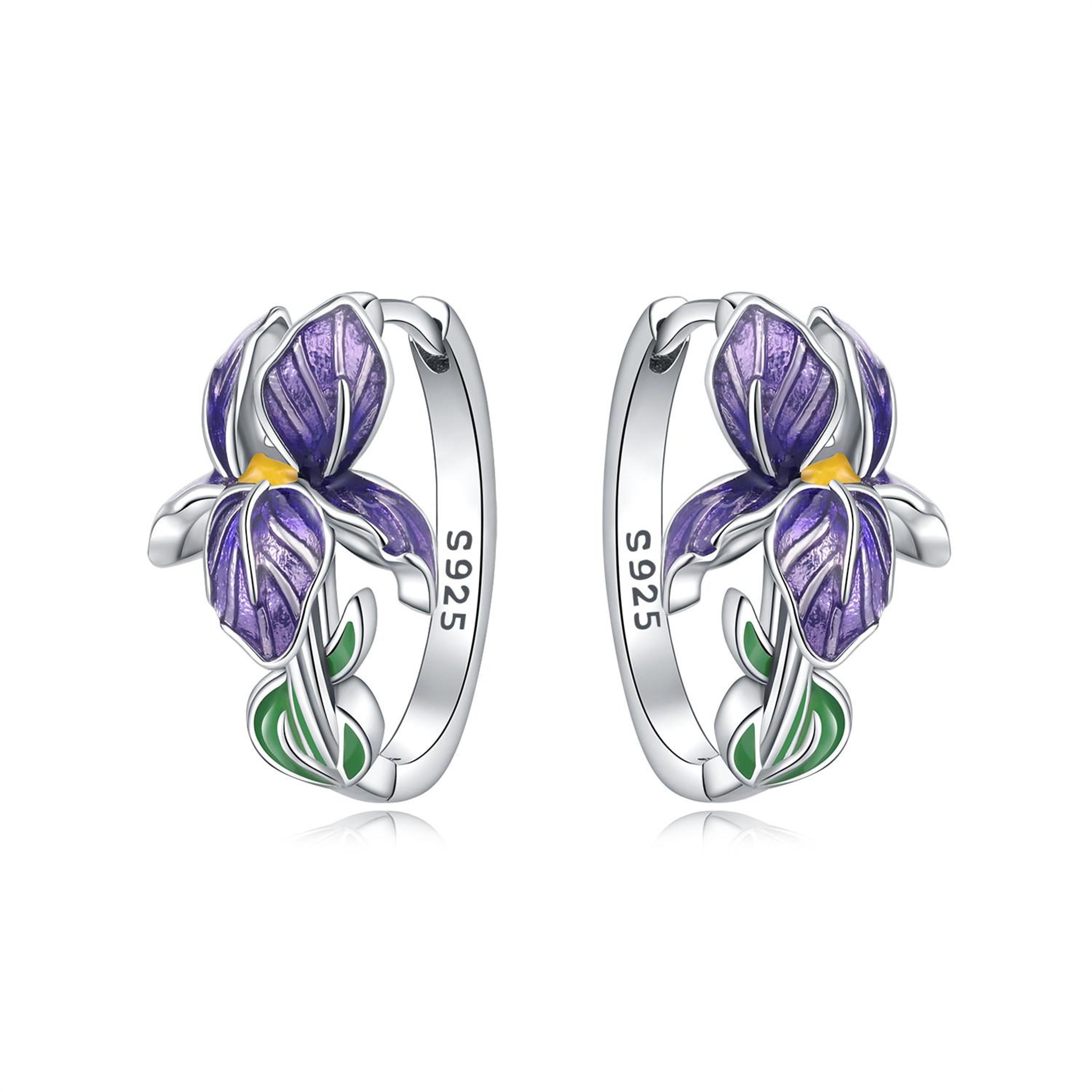 sterling silver purple iris flower earrings for women elegant floral jewelry gift