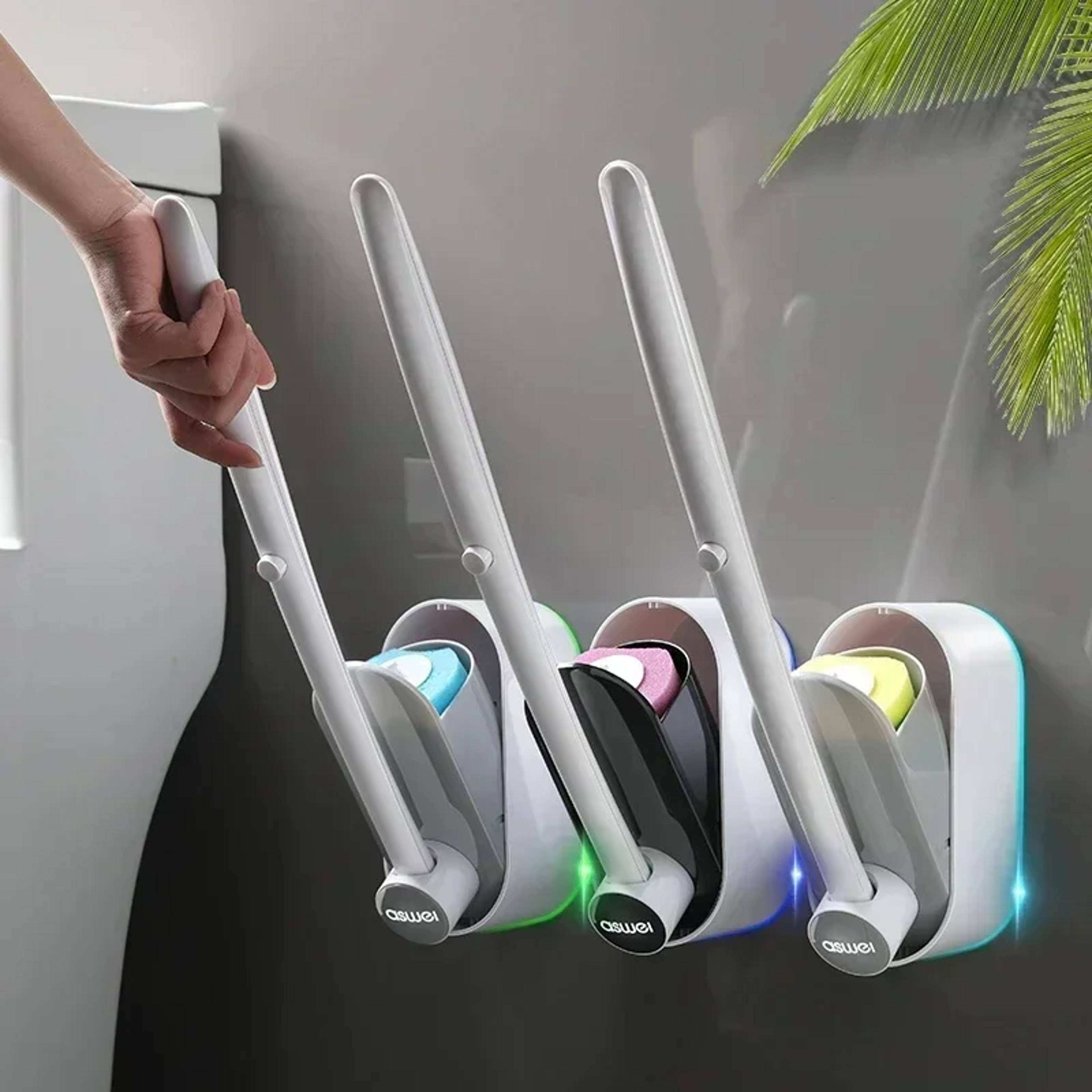 wall mounted disposable toilet brush with long handle and replaceable cleaning heads