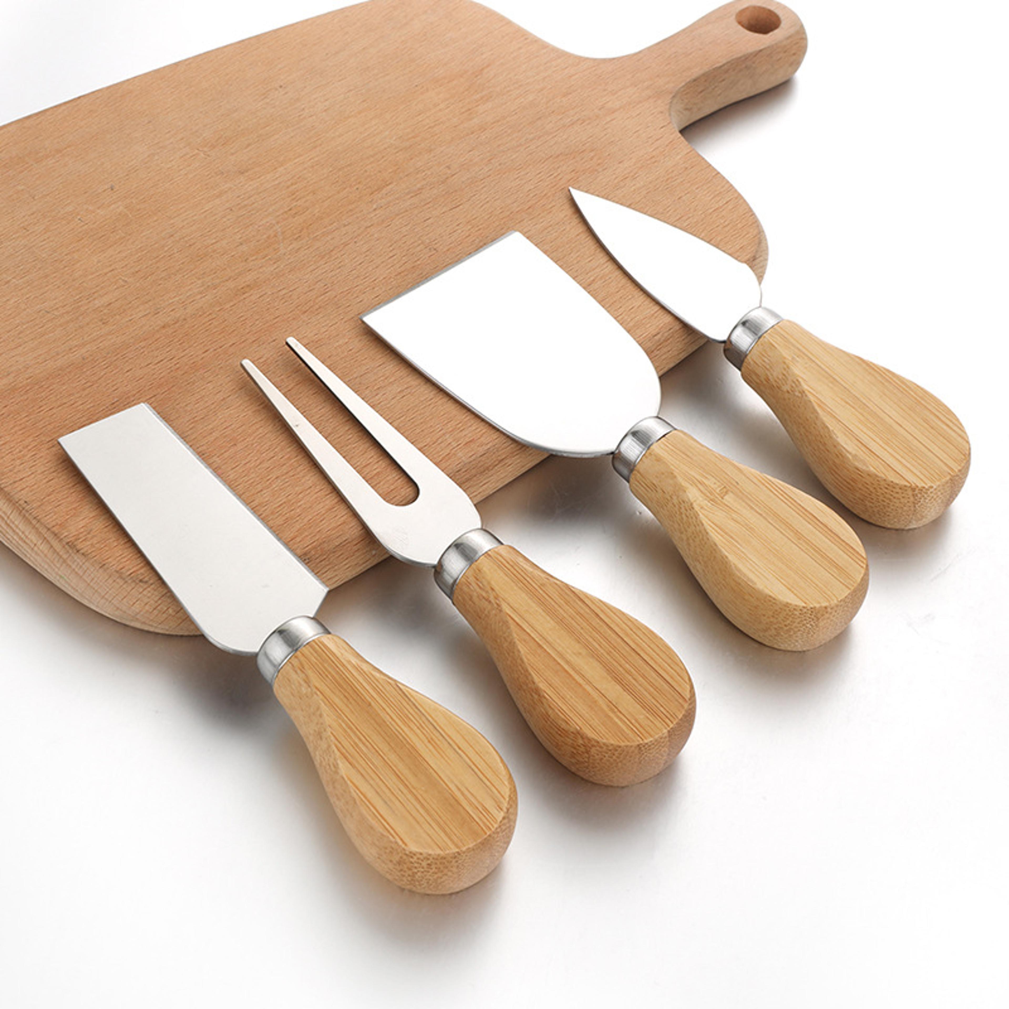 stainless steel cheese knife set with oak handles for charcuterie boards
