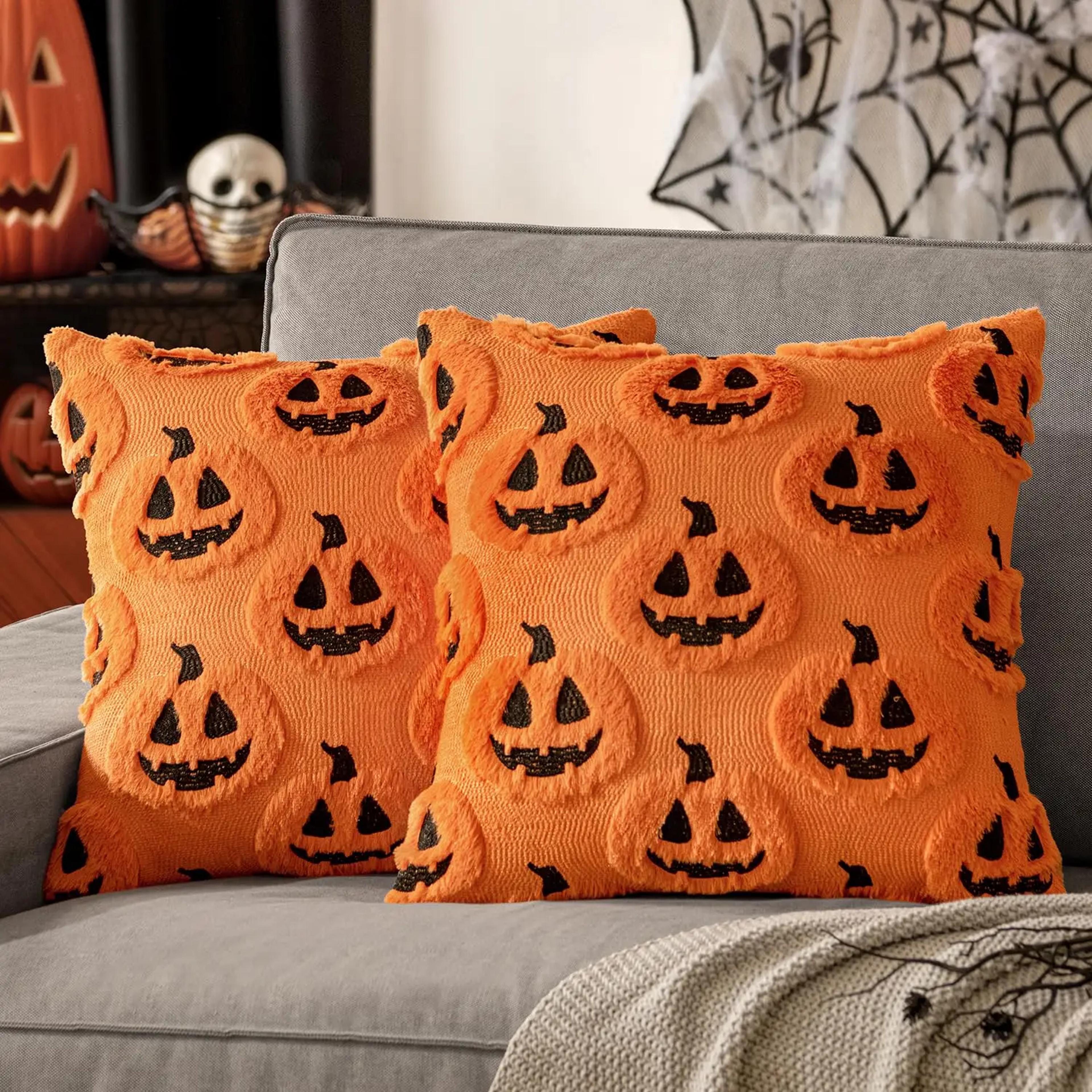 cozy halloween pumpkin pillow cover soft plush 18x18 fall sofa decor