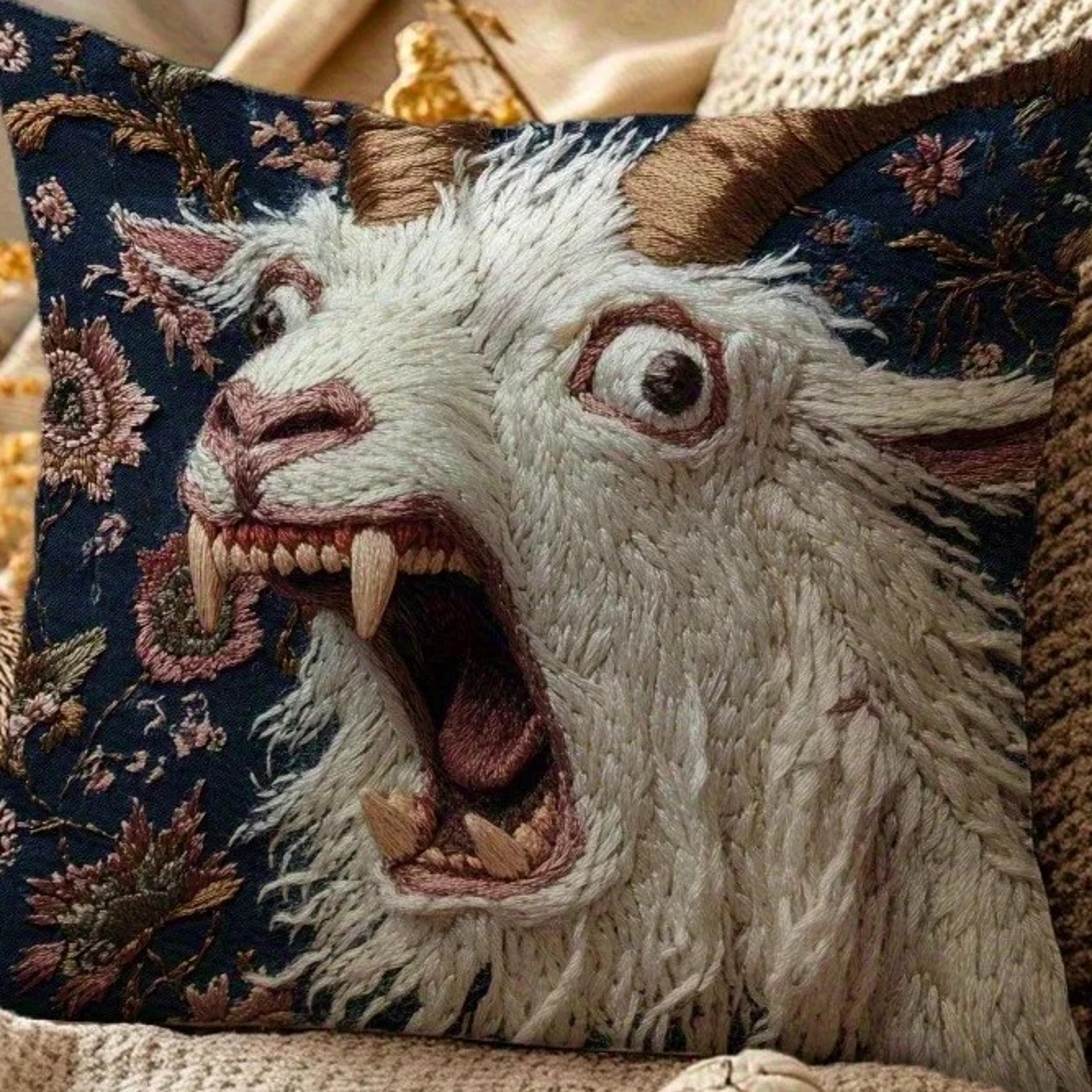 spooky goat face pillow cover funny screaming goat throw cushion decor