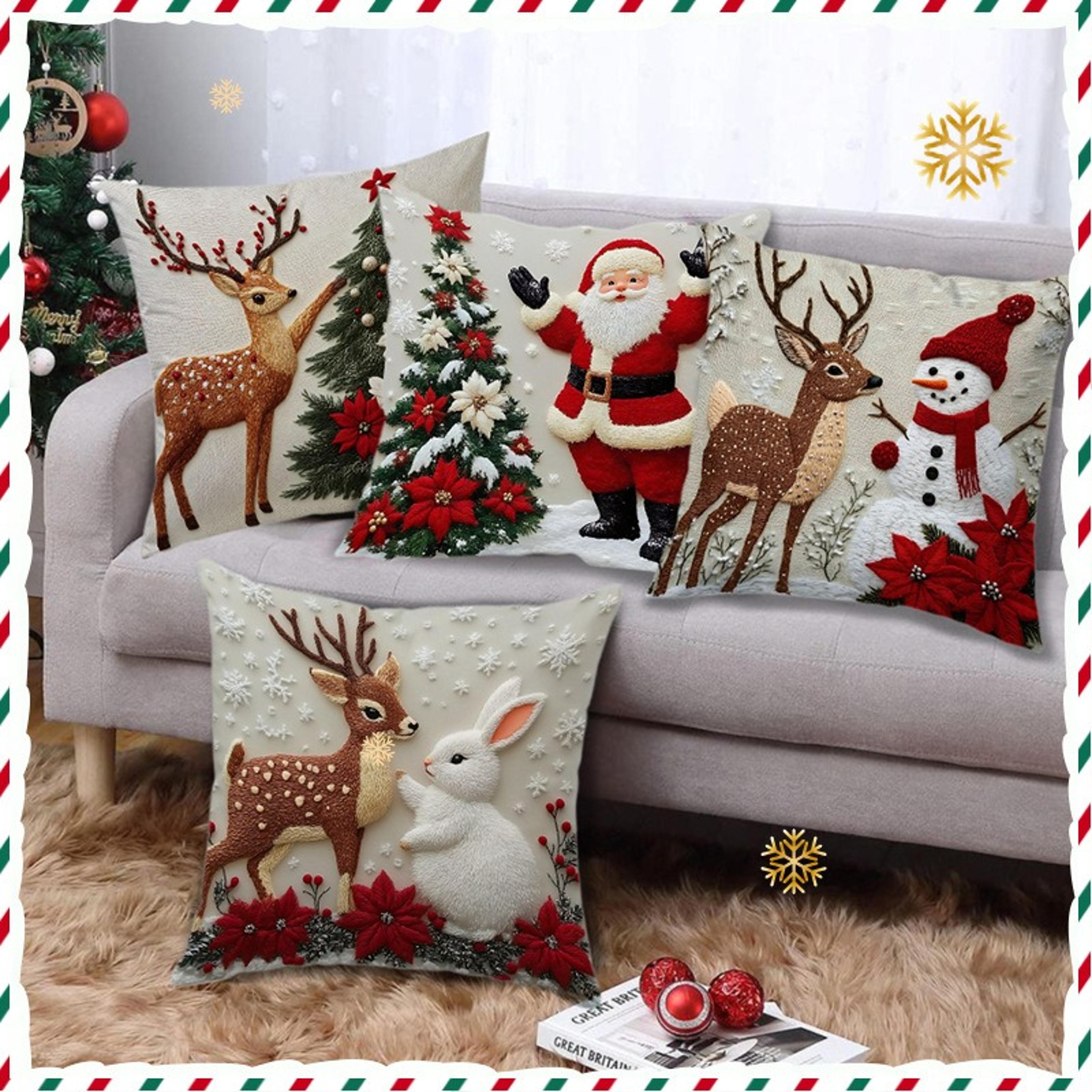 christmas throw pillow covers linen holiday cushion cases for sofa decor