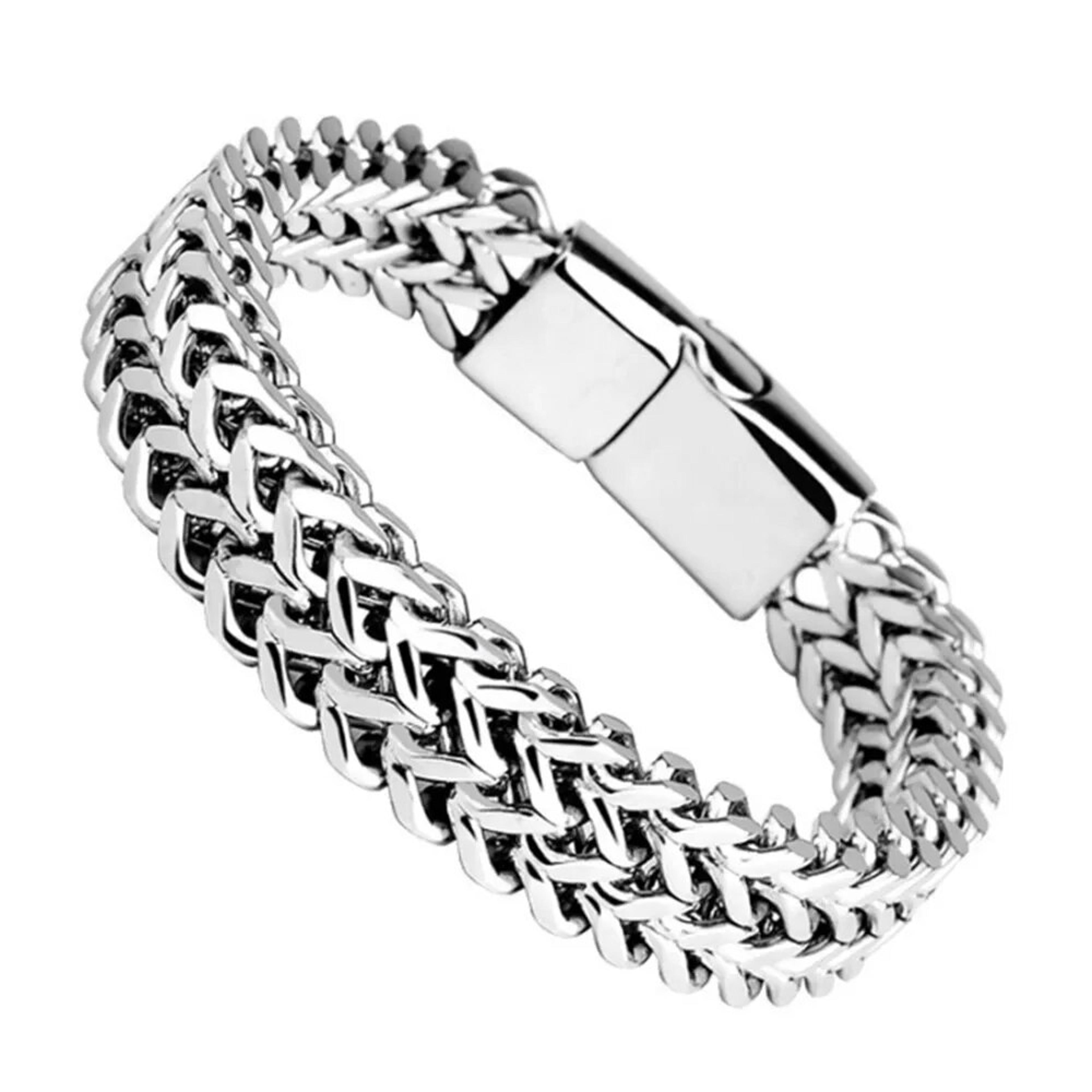 stainless steel braided bracelet with fish scale design and magnetic clasp
