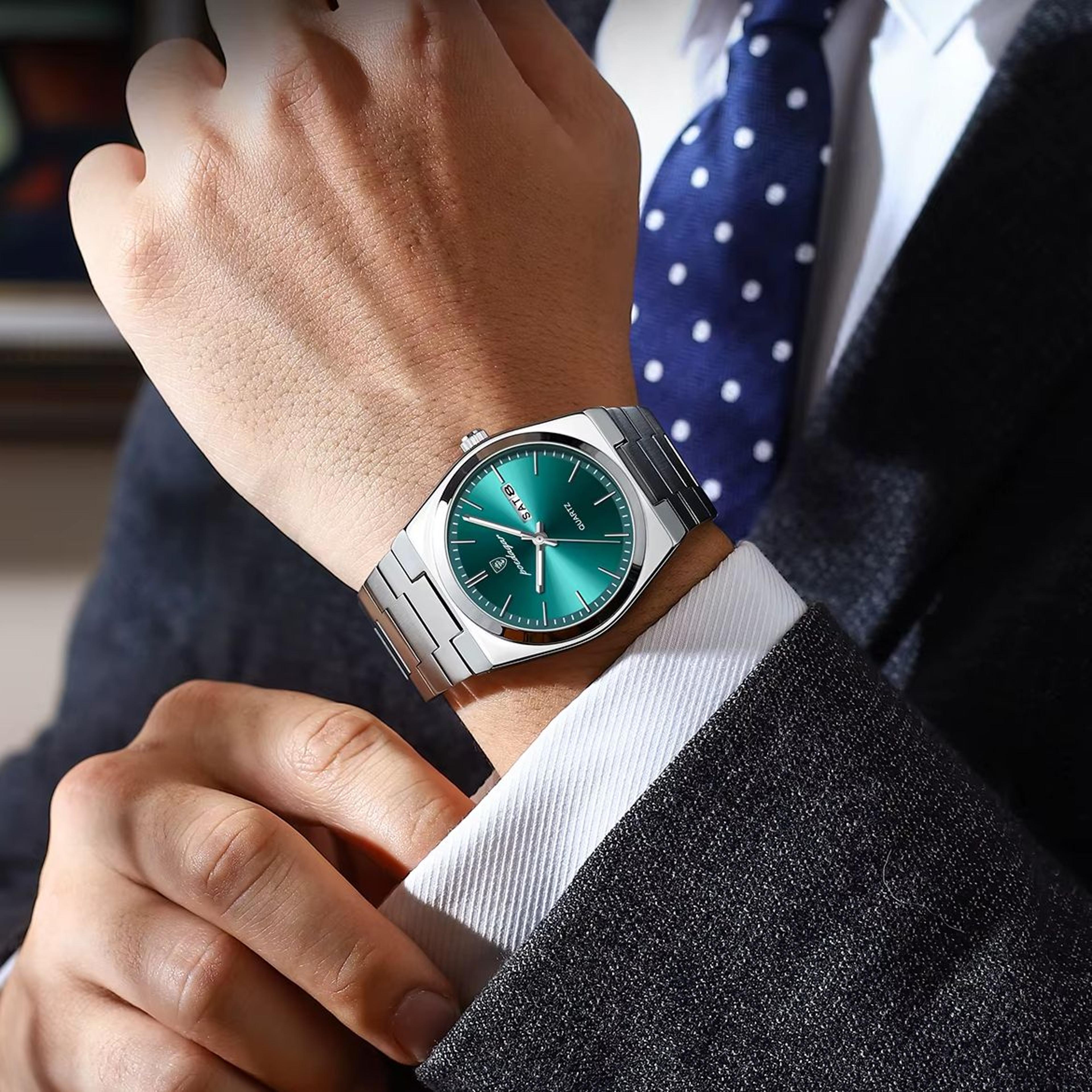 luxury men quartz watch waterproof luminous stainless steel date week wristwatch