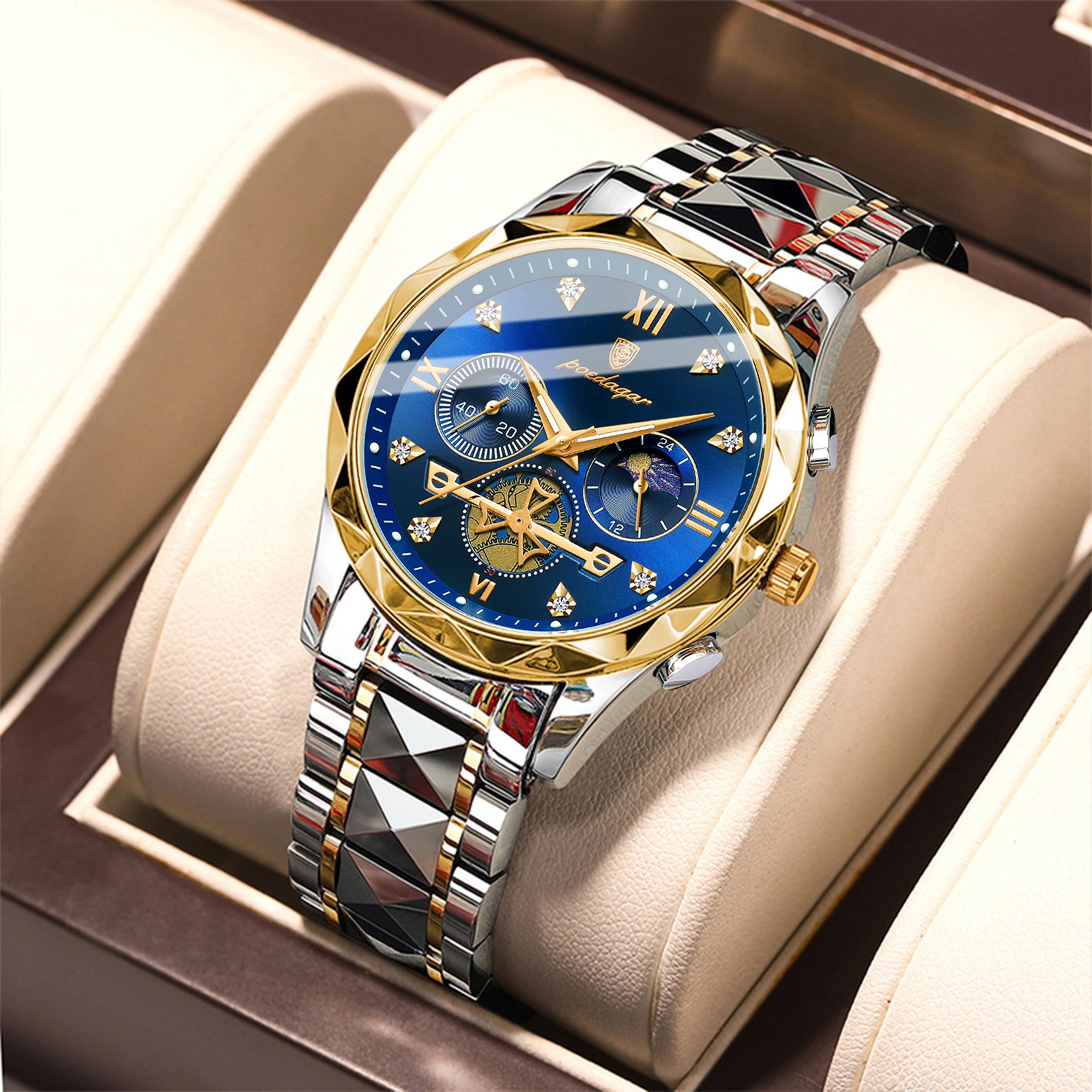stainless steel chronograph waterproof luminous quartz watch for men