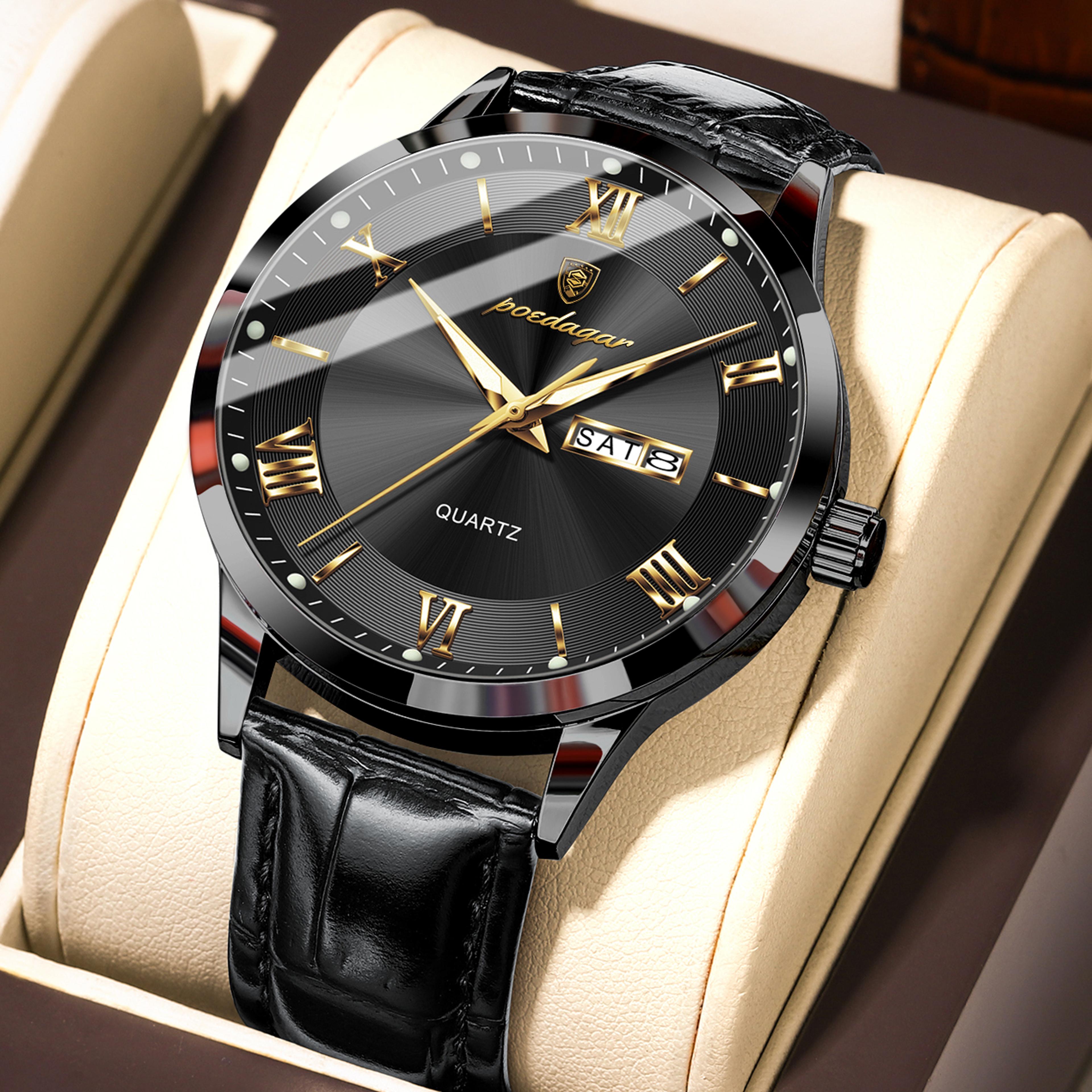luxury mens quartz watch waterproof luminous leather business wristwatch