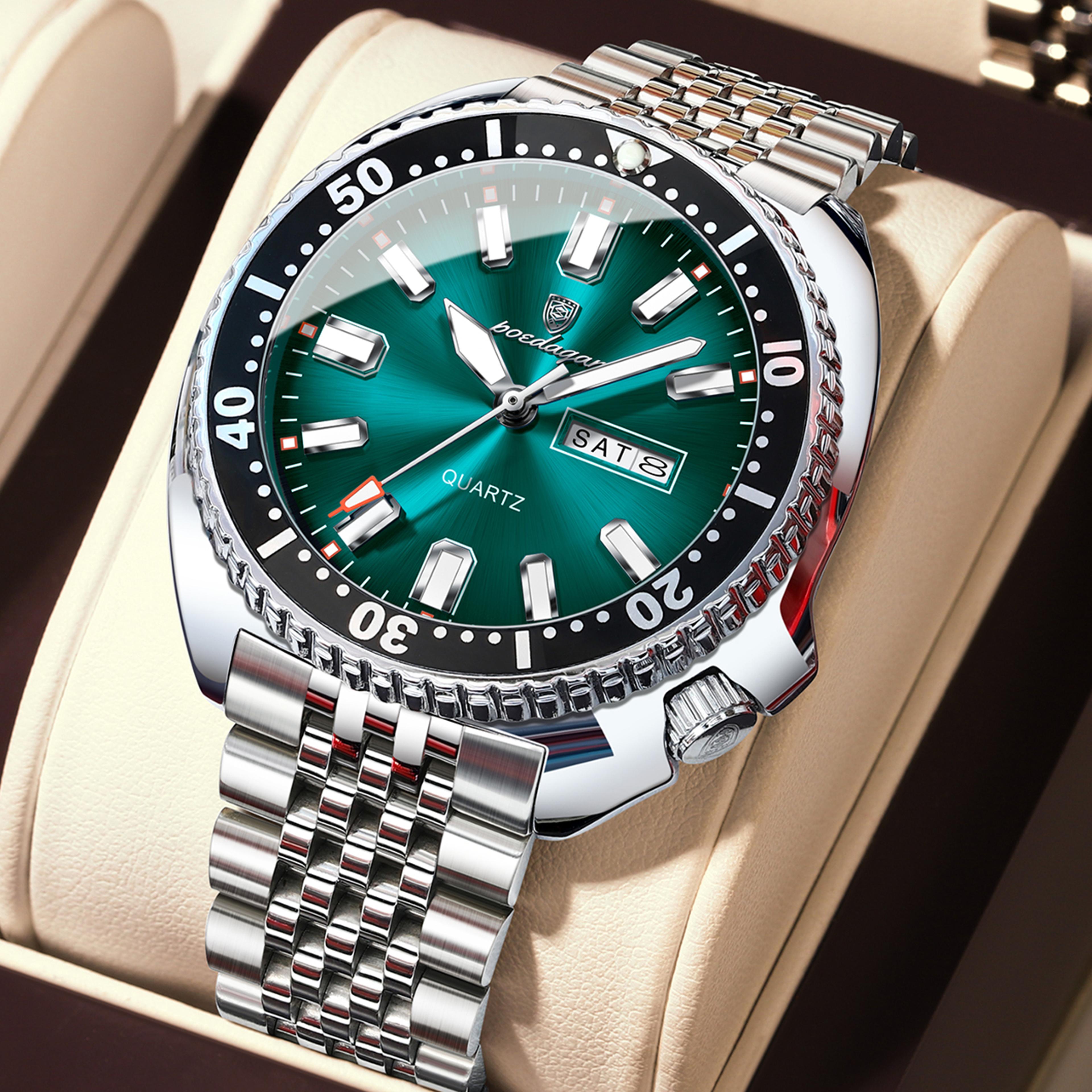 luxury mens quartz watch waterproof luminous stainless steel date week wristwatch