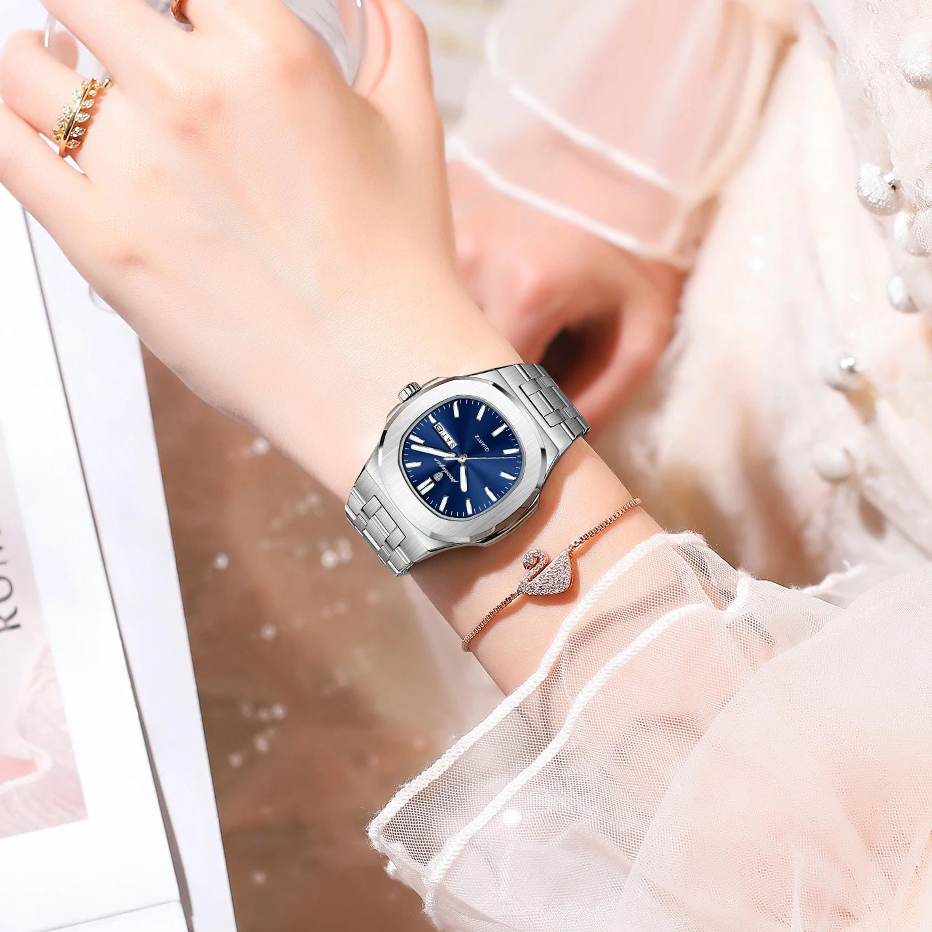 elegant square womens quartz watch waterproof luminous stainless steel design