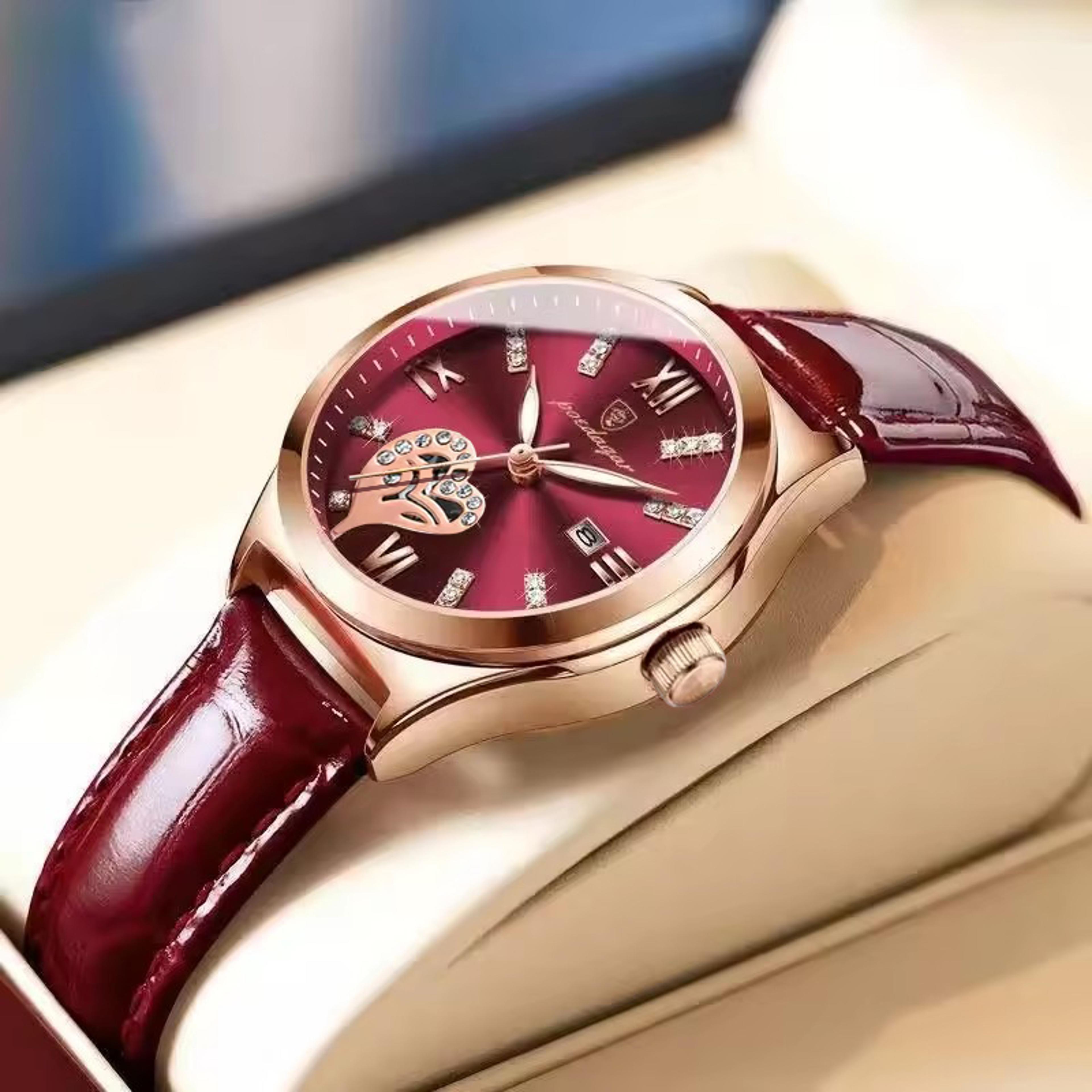 elegant womens quartz watch waterproof calendar leather wristwatch