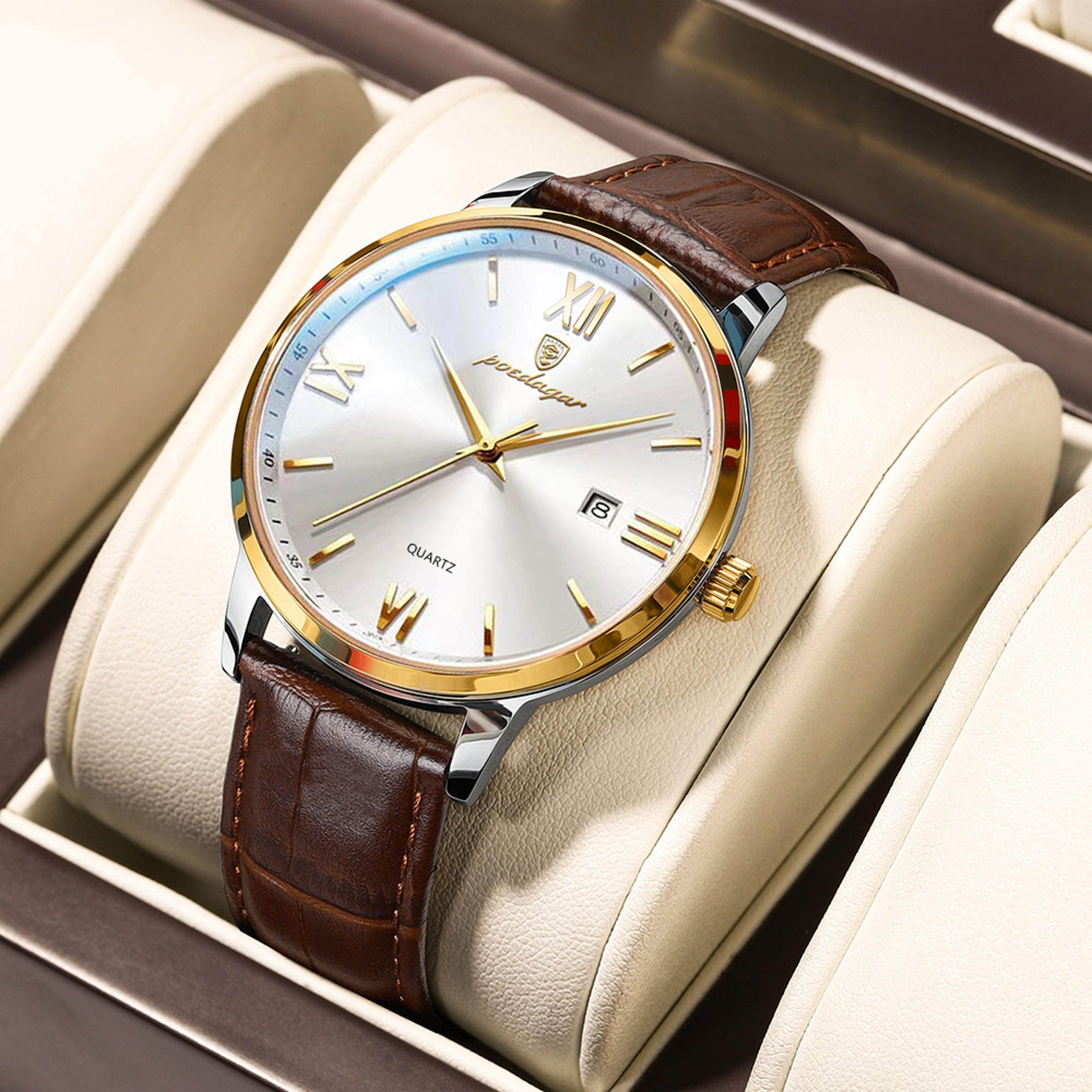 luxury mens leather watch waterproof luminous quartz business wristwatch