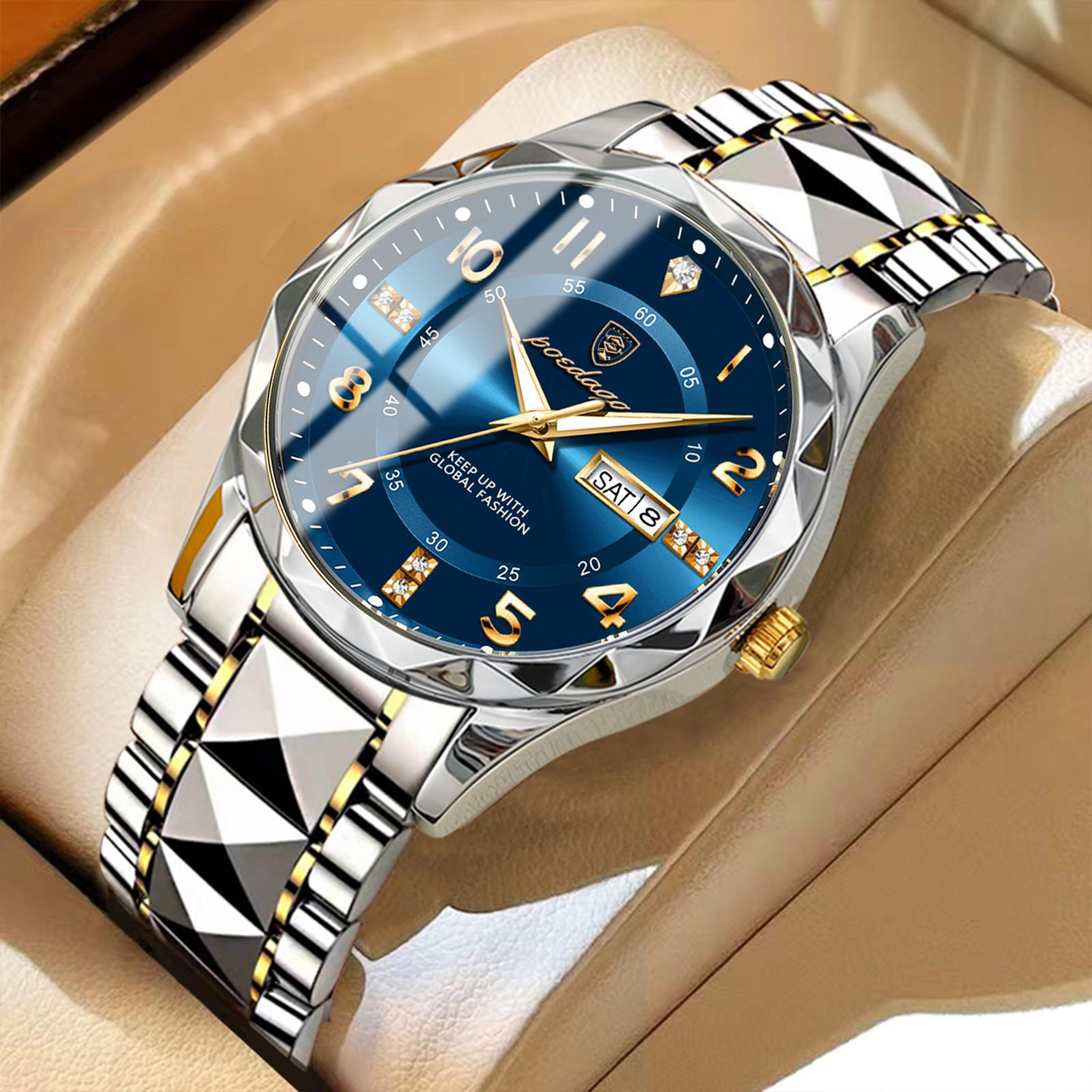 luxury mens quartz watch waterproof luminous stainless steel business wristwatch