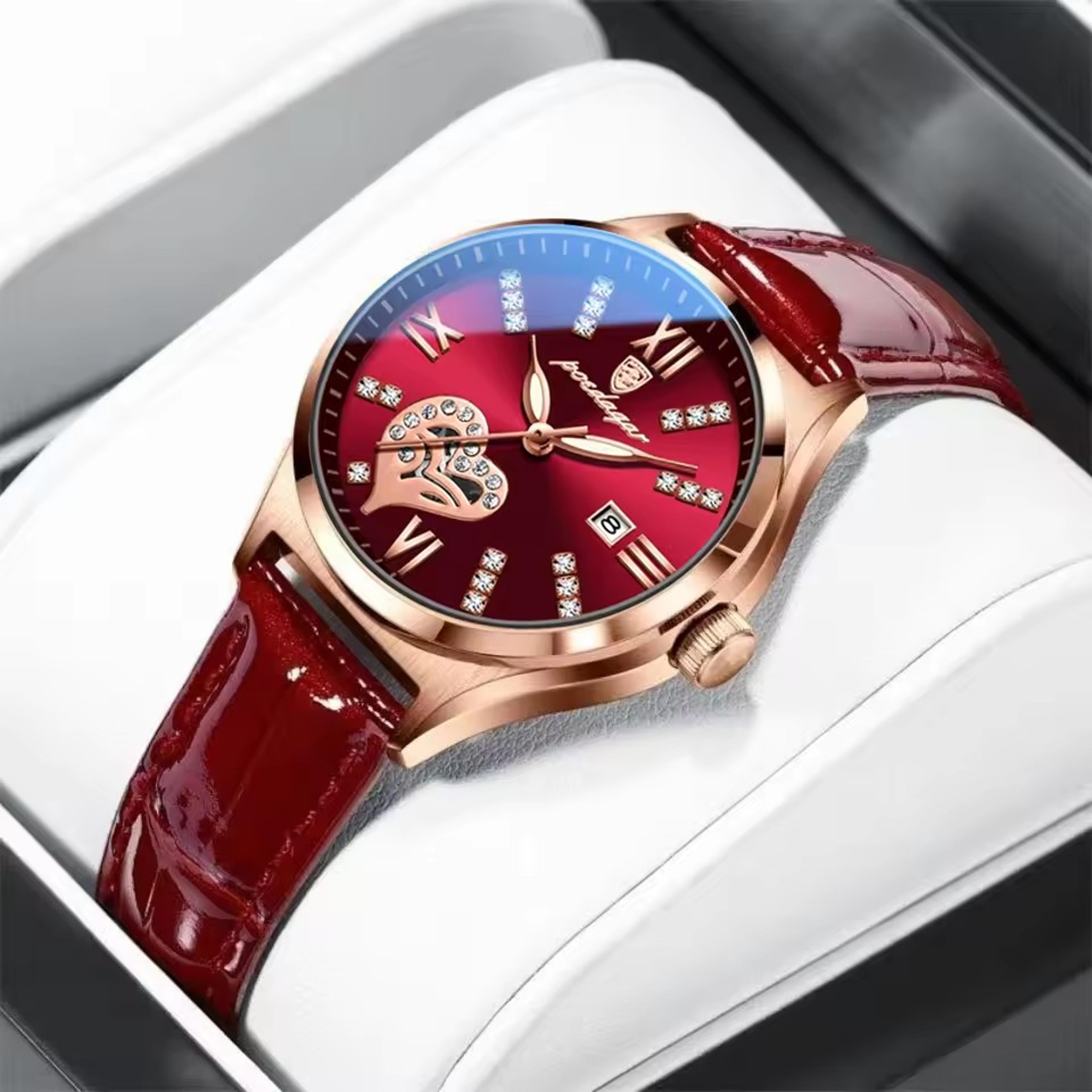 elegant womens quartz watch waterproof calendar leather strap wristwatch