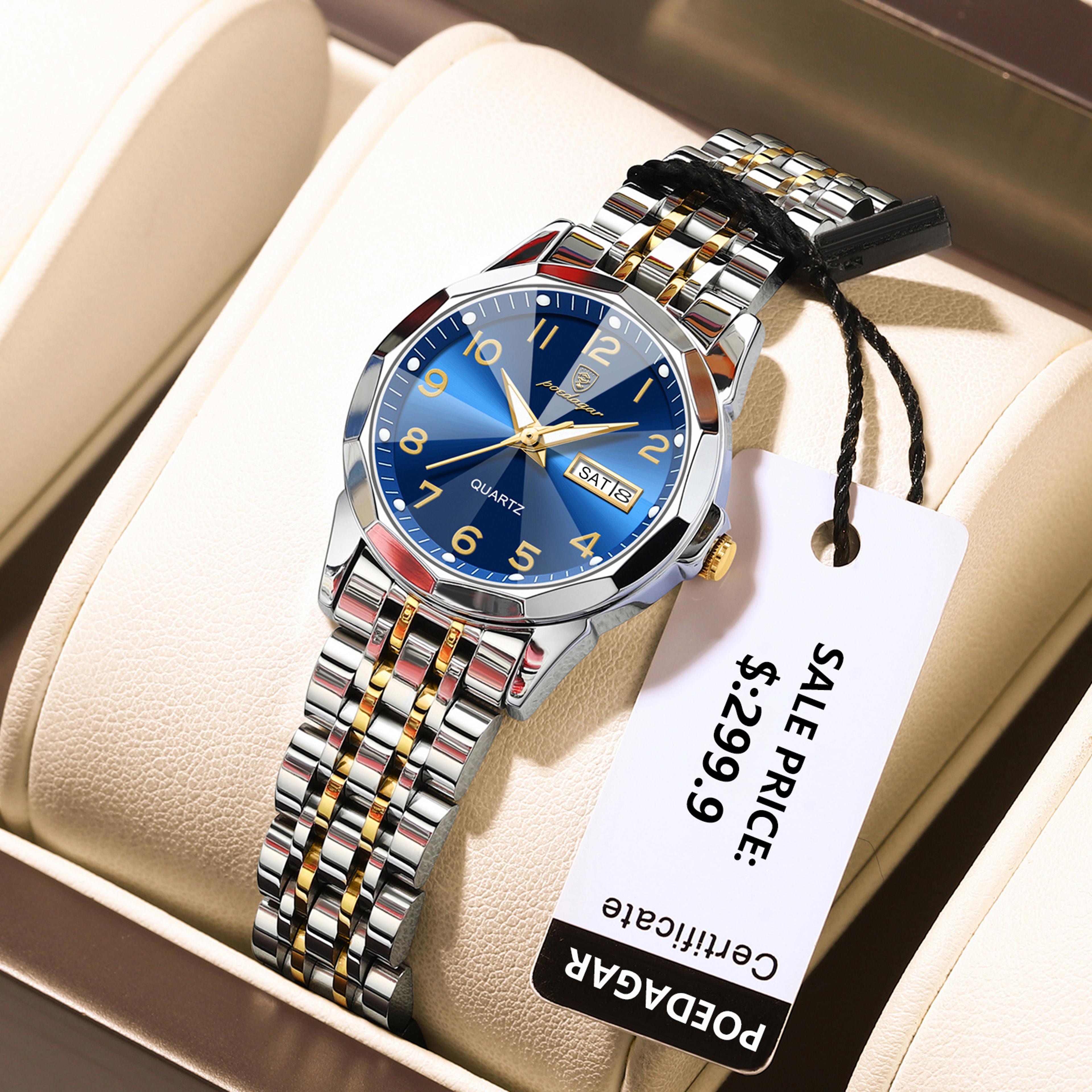 elegant waterproof women's quartz watch with luminous date and week display