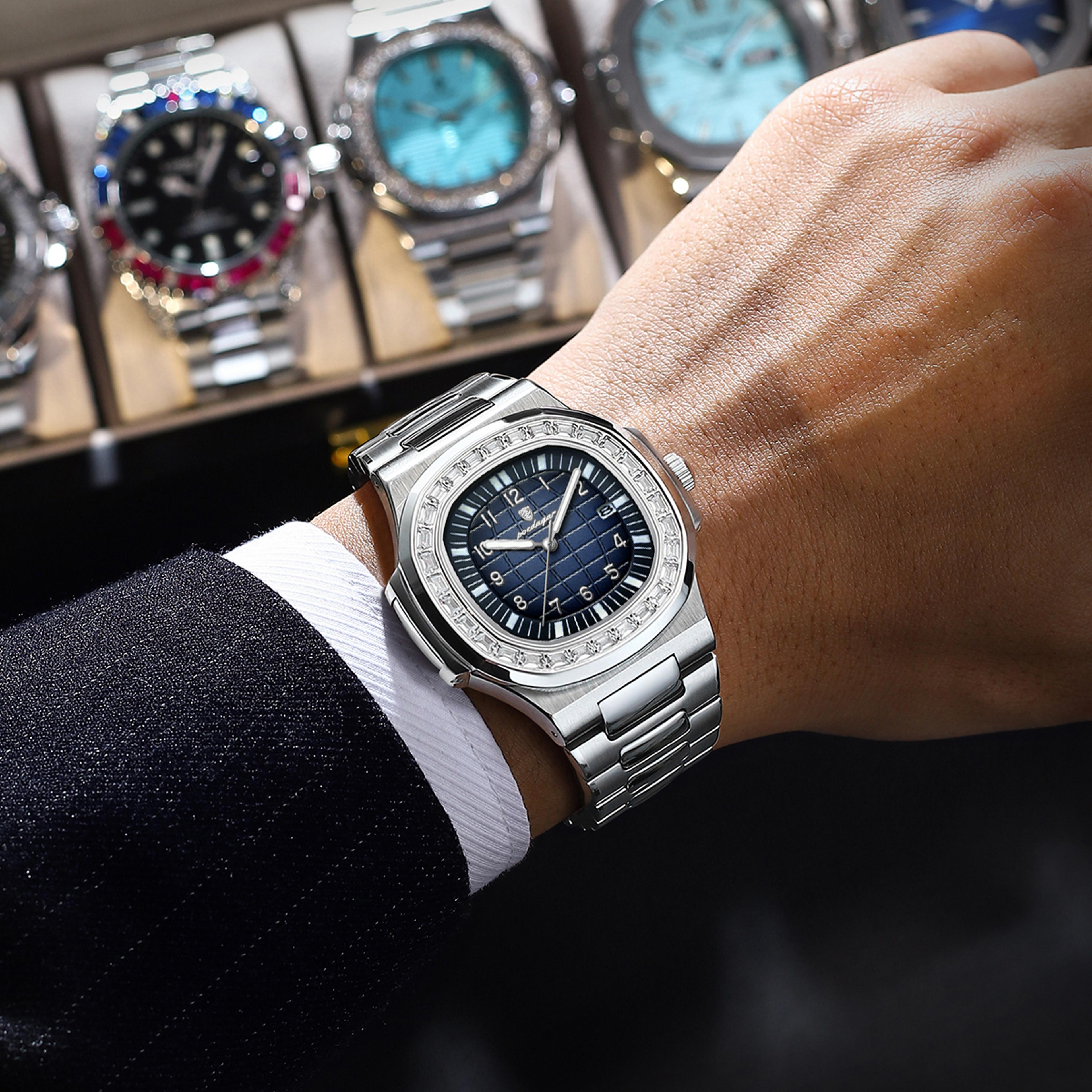 luxury square men's watch waterproof luminous stainless steel quartz watch
