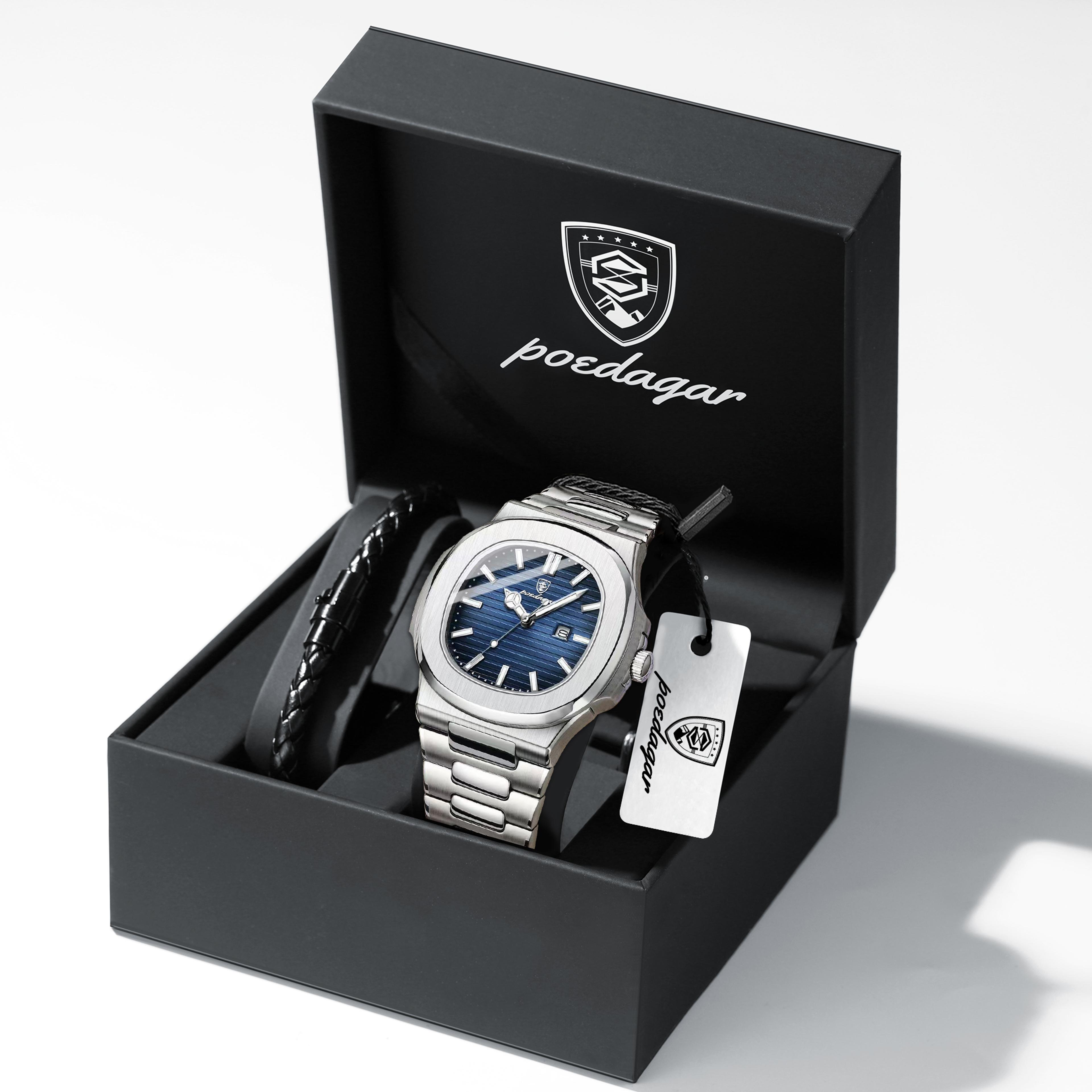 luxury square mens quartz watch waterproof luminous stainless steel business wristwatch
