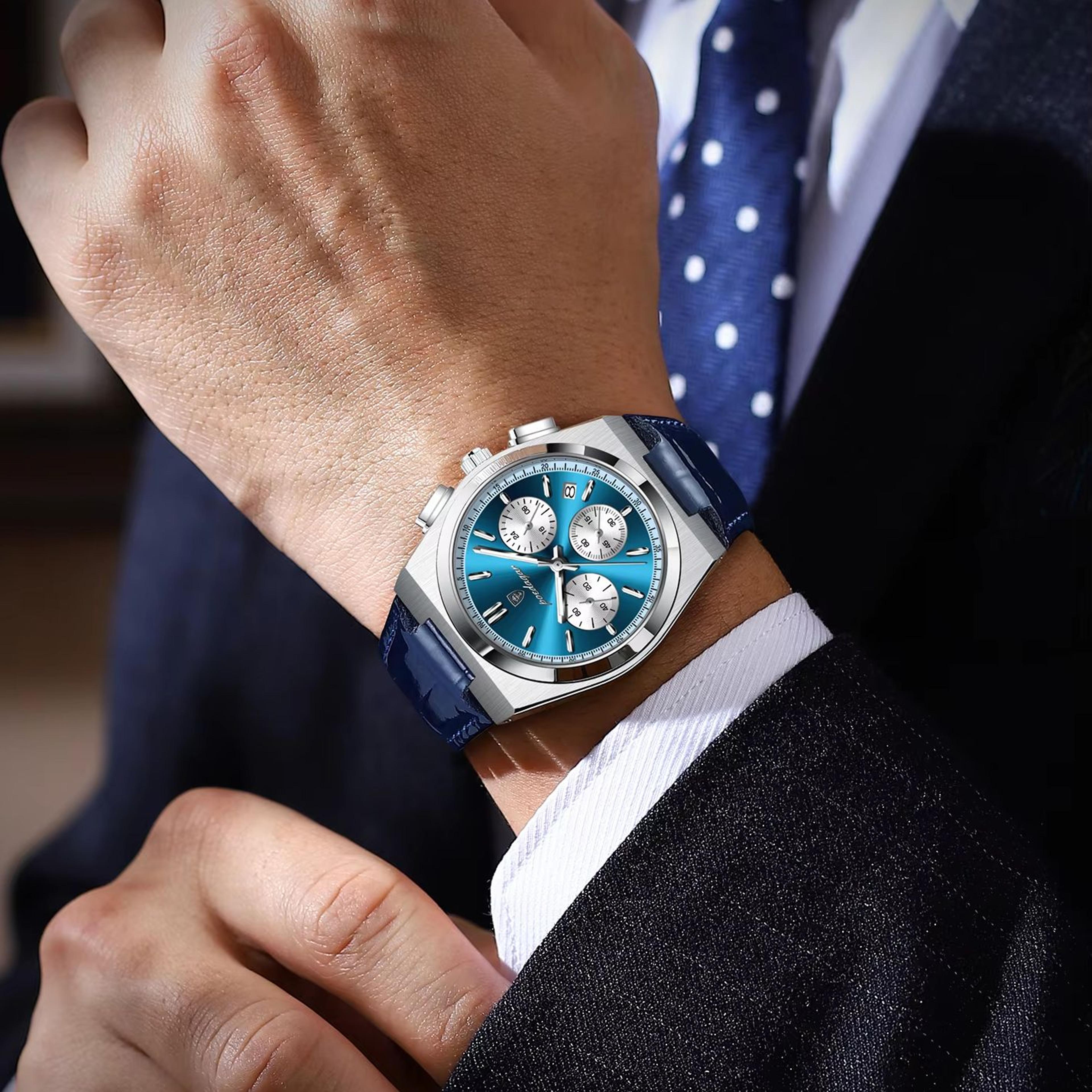 luxury men chronograph watch waterproof luminous quartz leather watch