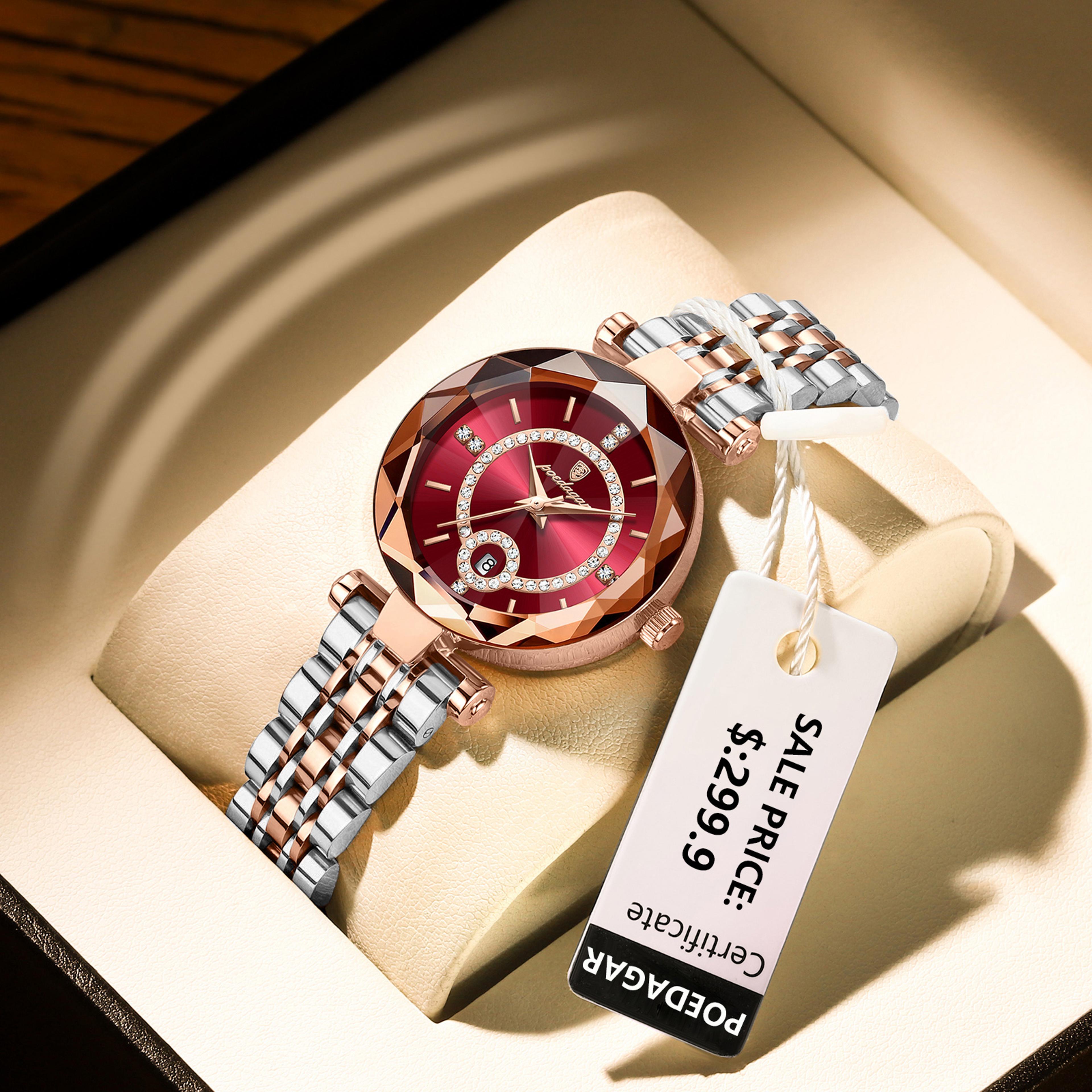 luxury diamond womens quartz watch waterproof stainless steel date wristwatch