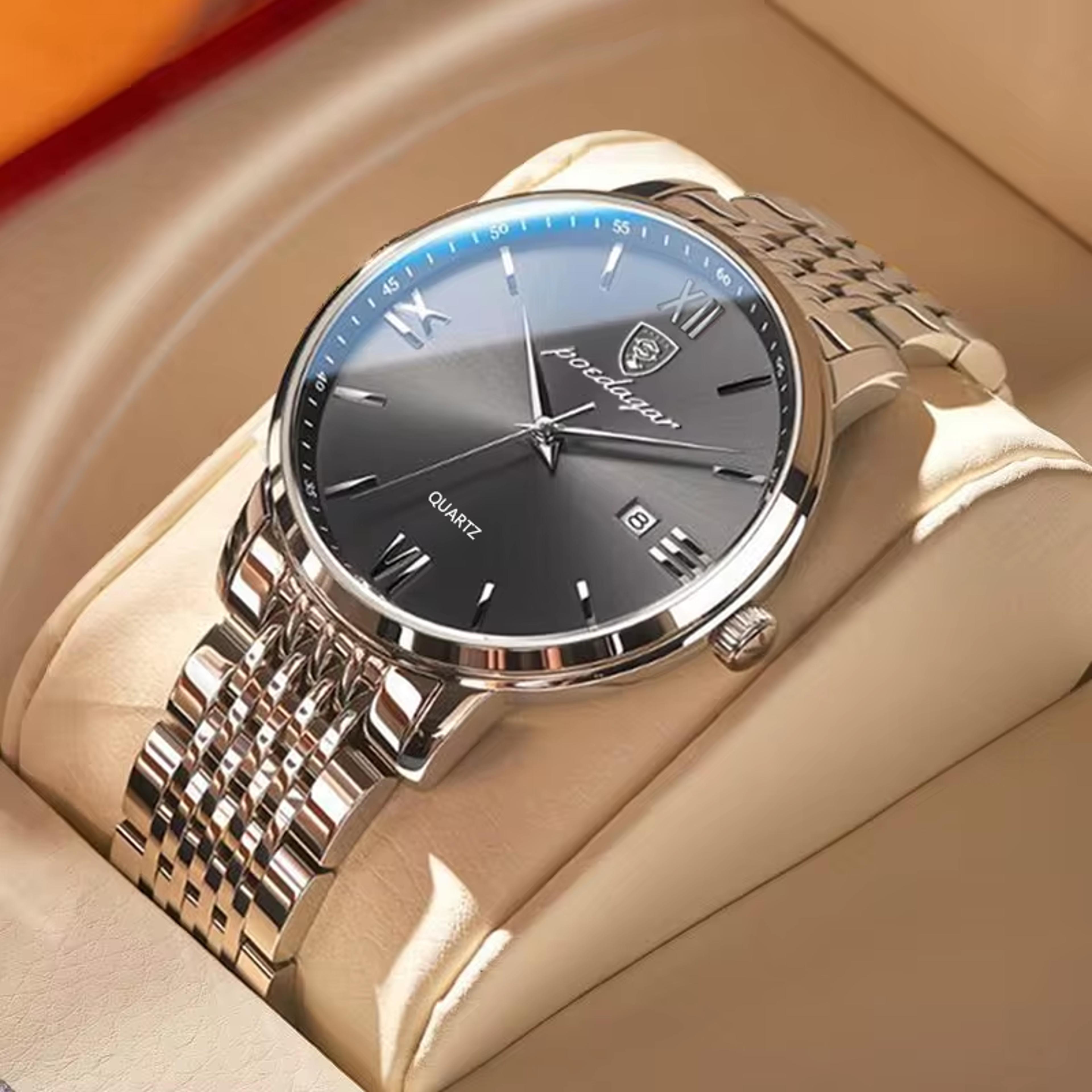 luxury men waterproof stainless steel quartz watch with date display