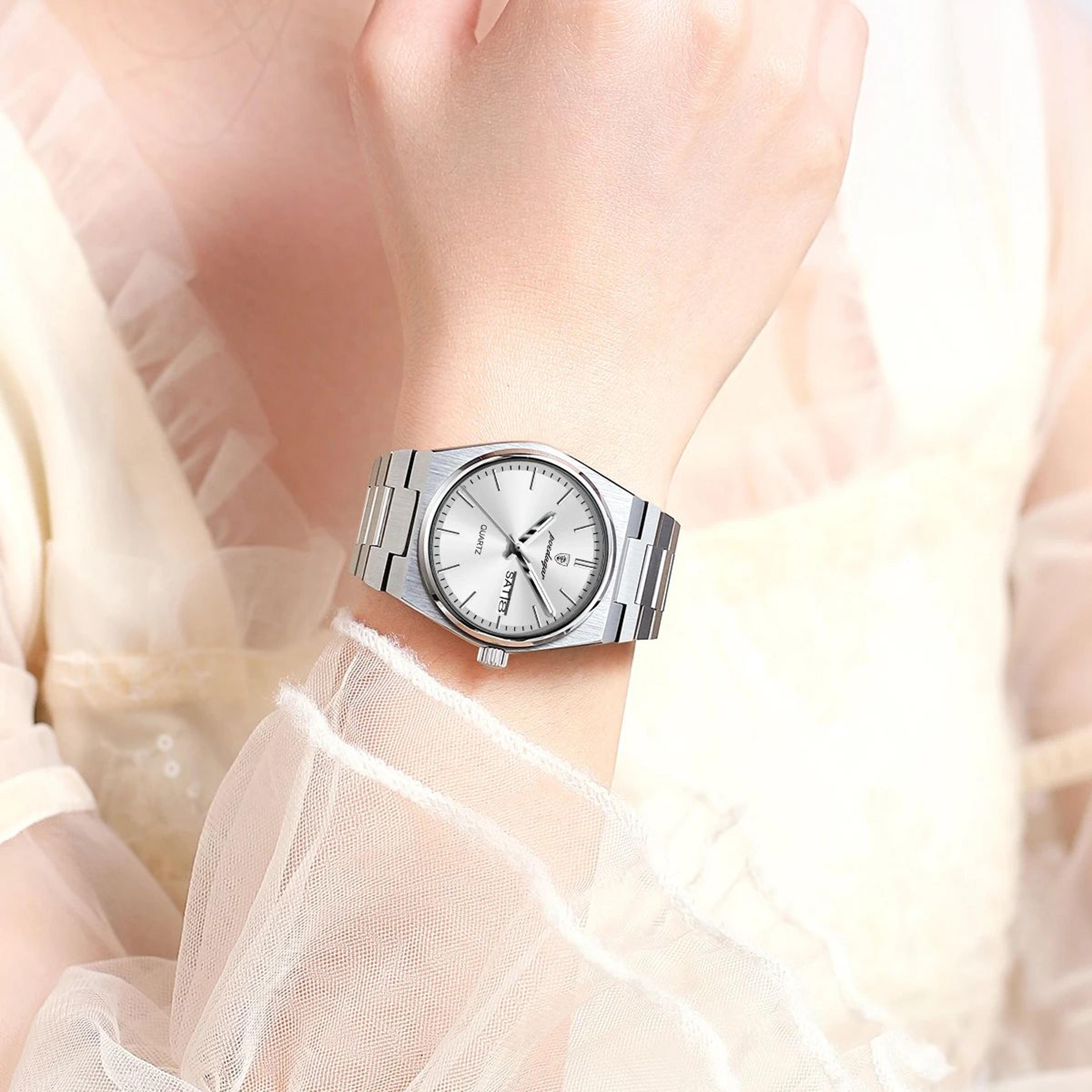 luxury womens watch waterproof luminous & stainless steel quartz wristwatch