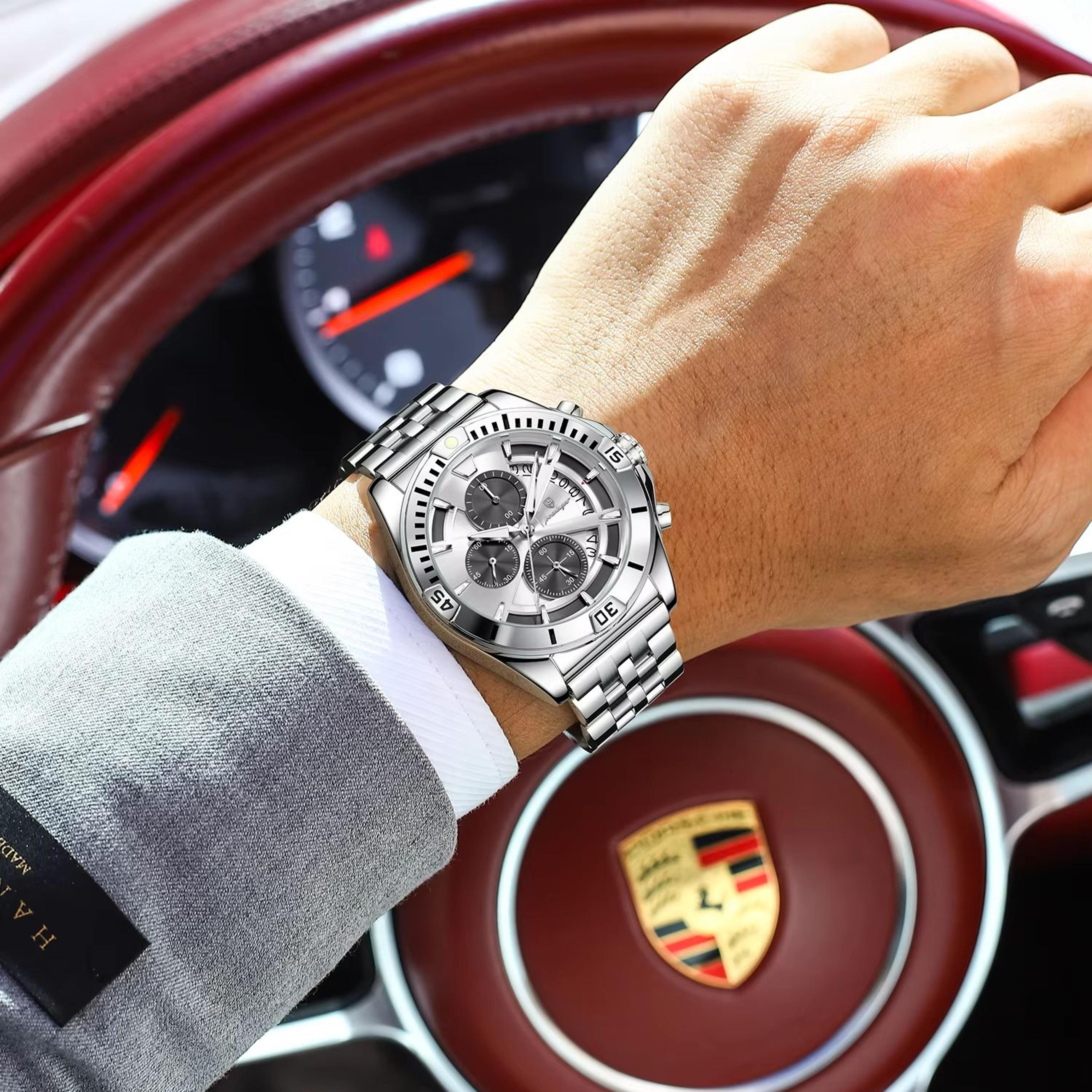 men chronograph watch waterproof luminous stainless steel quartz watch