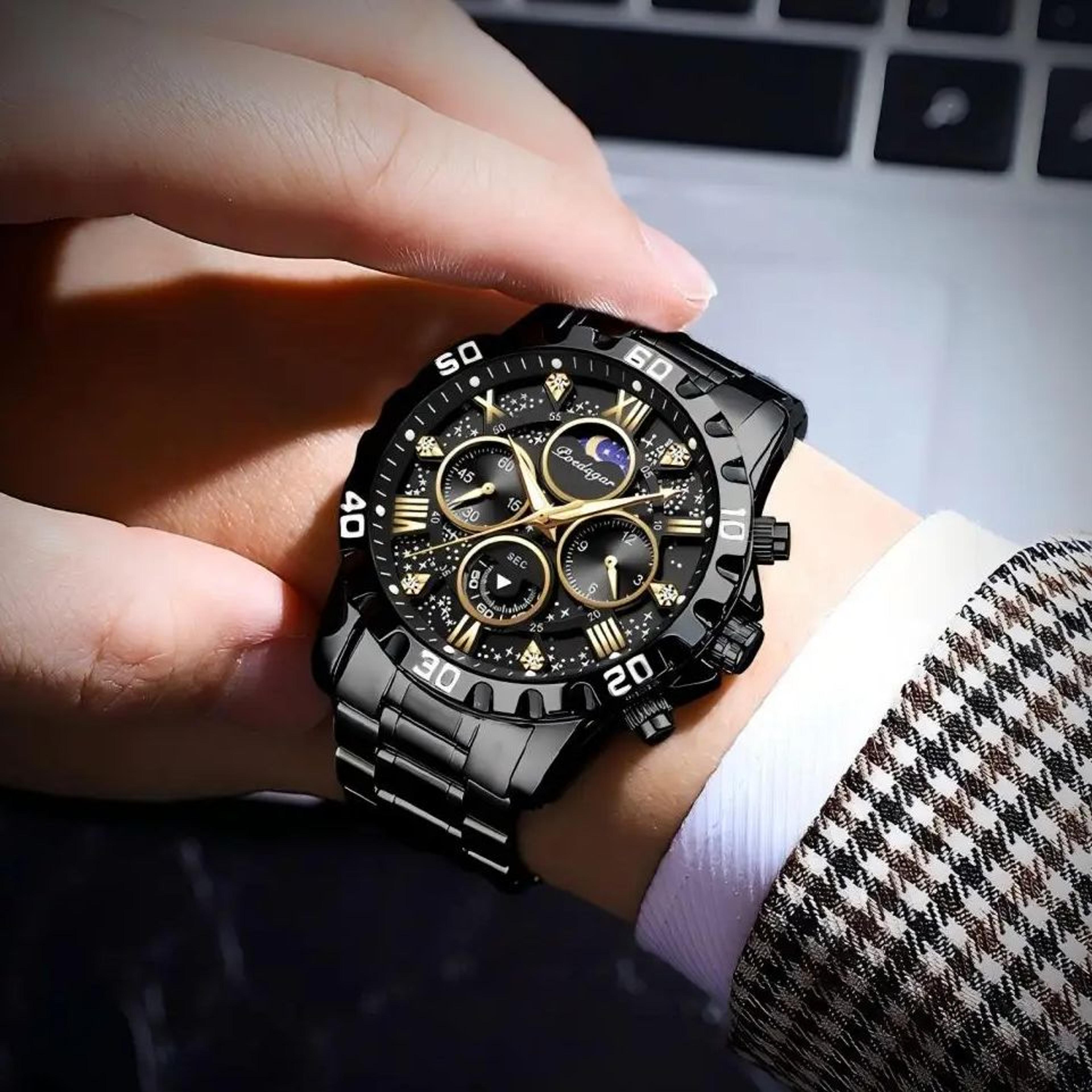 luxury mens chronograph watch waterproof stainless steel quartz sports watch