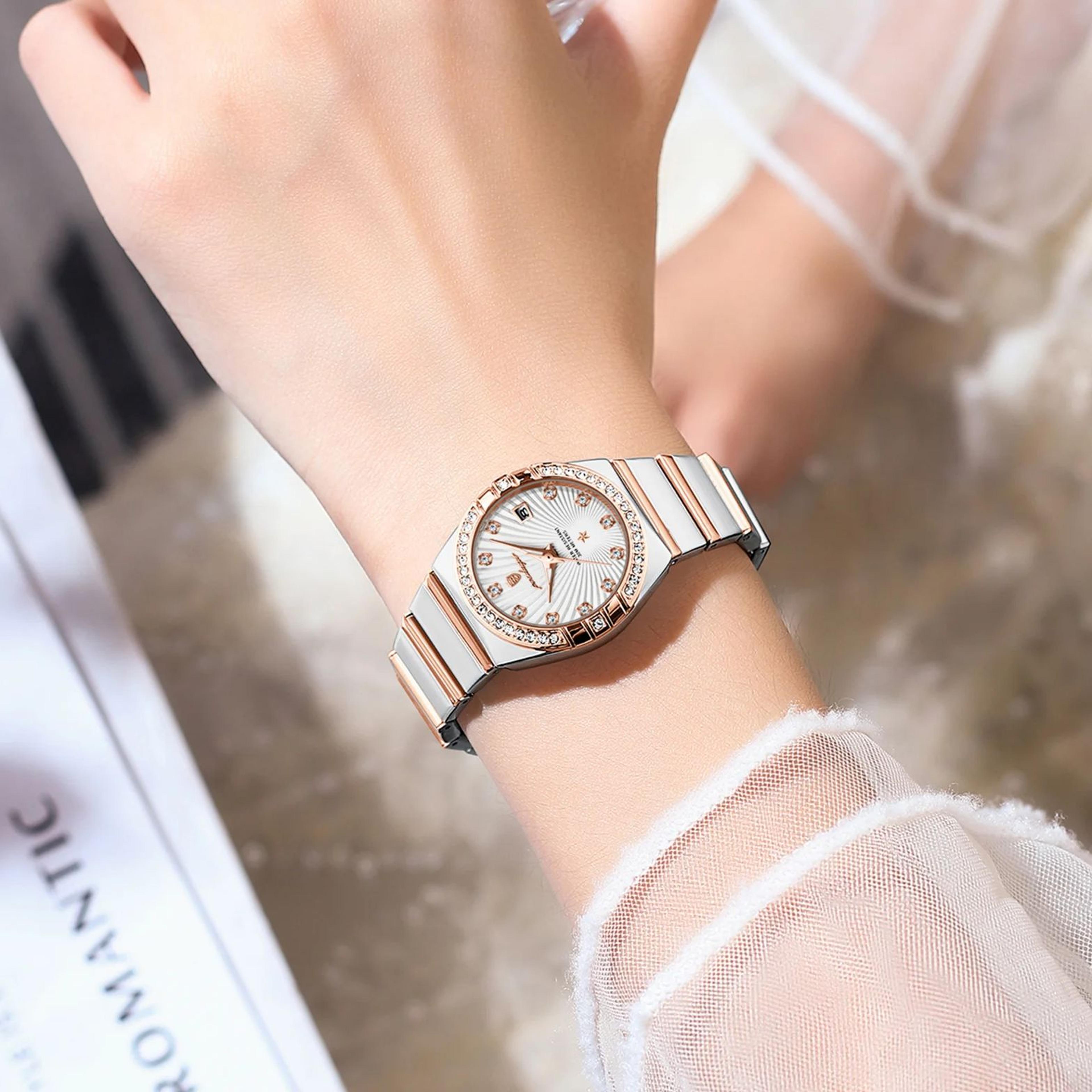 elegant womens quartz watch waterproof luminous stainless steel date watch