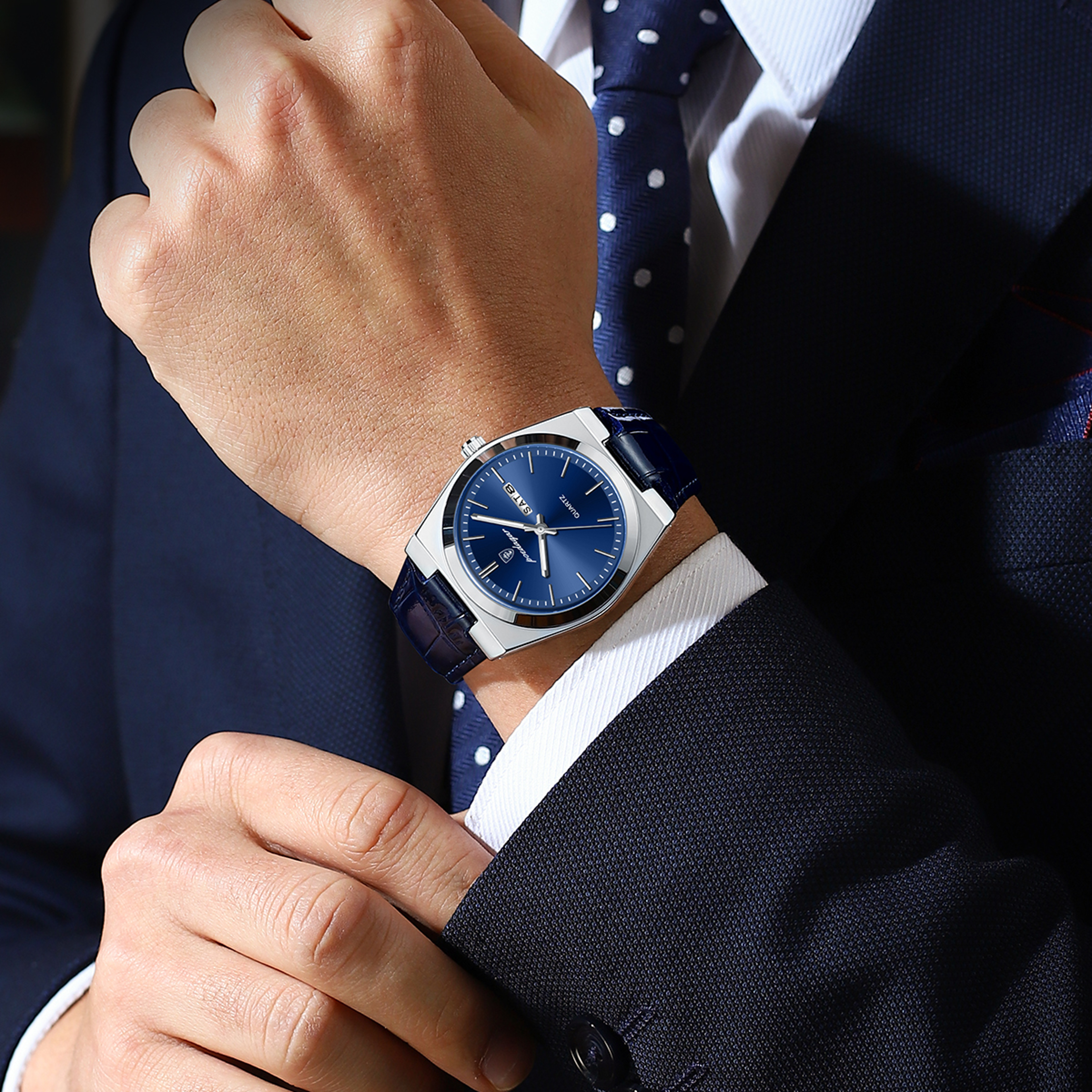 luxury men's quartz watch waterproof luminous leather wristwatch