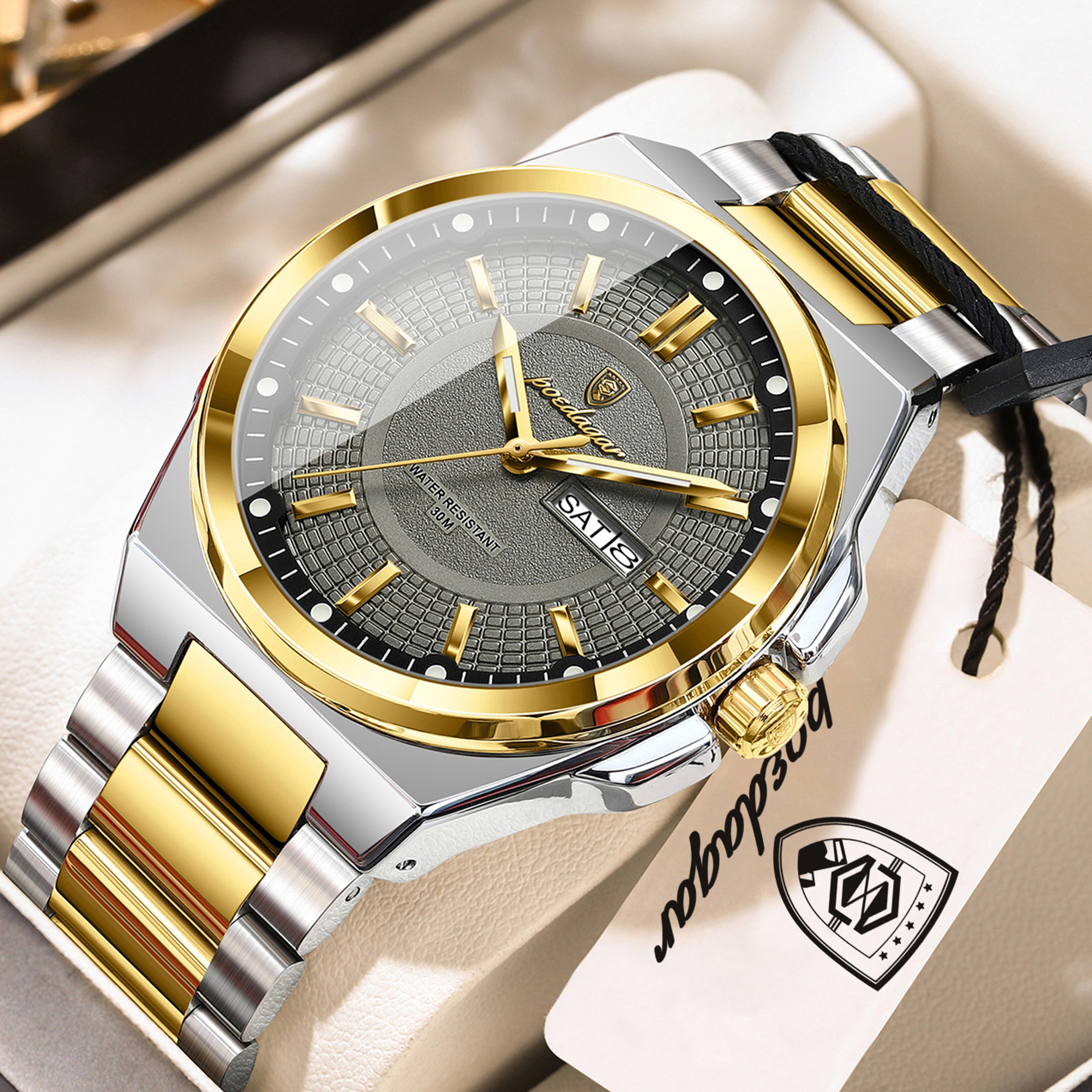 mens quartz watch stainless steel waterproof luminous business wristwatch