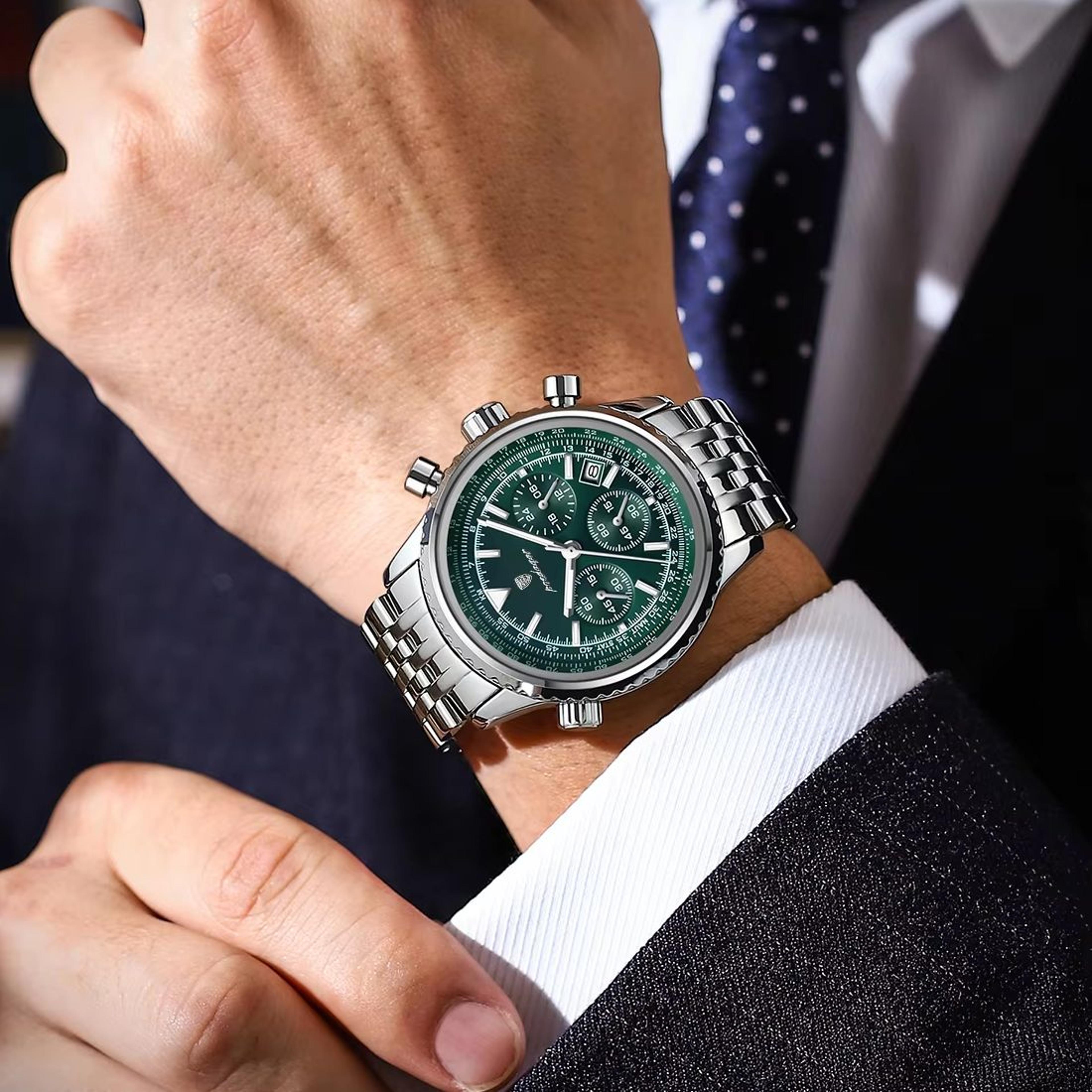 luxury men quartz chronograph watch waterproof luminous stainless steel design