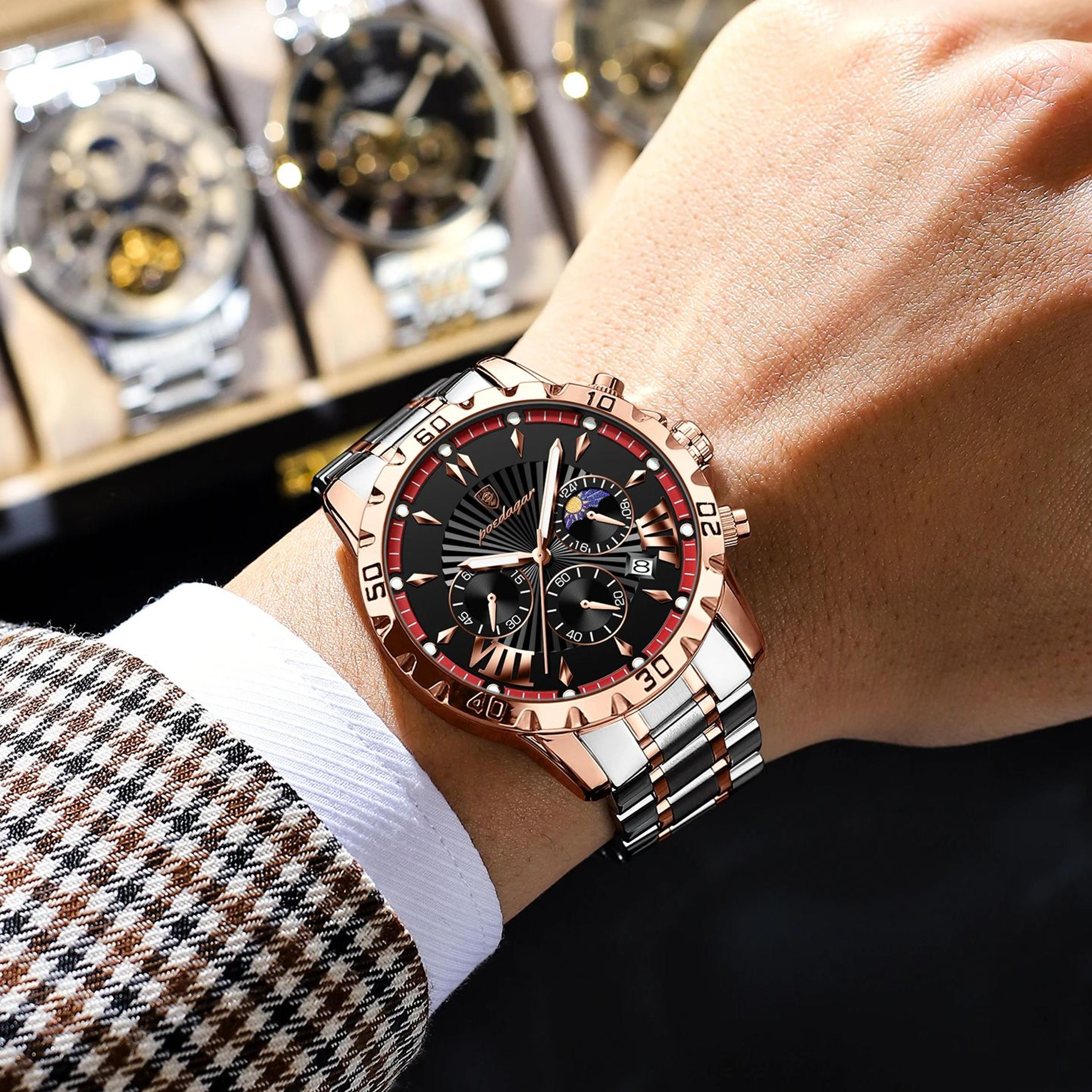luxury mens chronograph watch waterproof luminous & stainless steel quartz watch