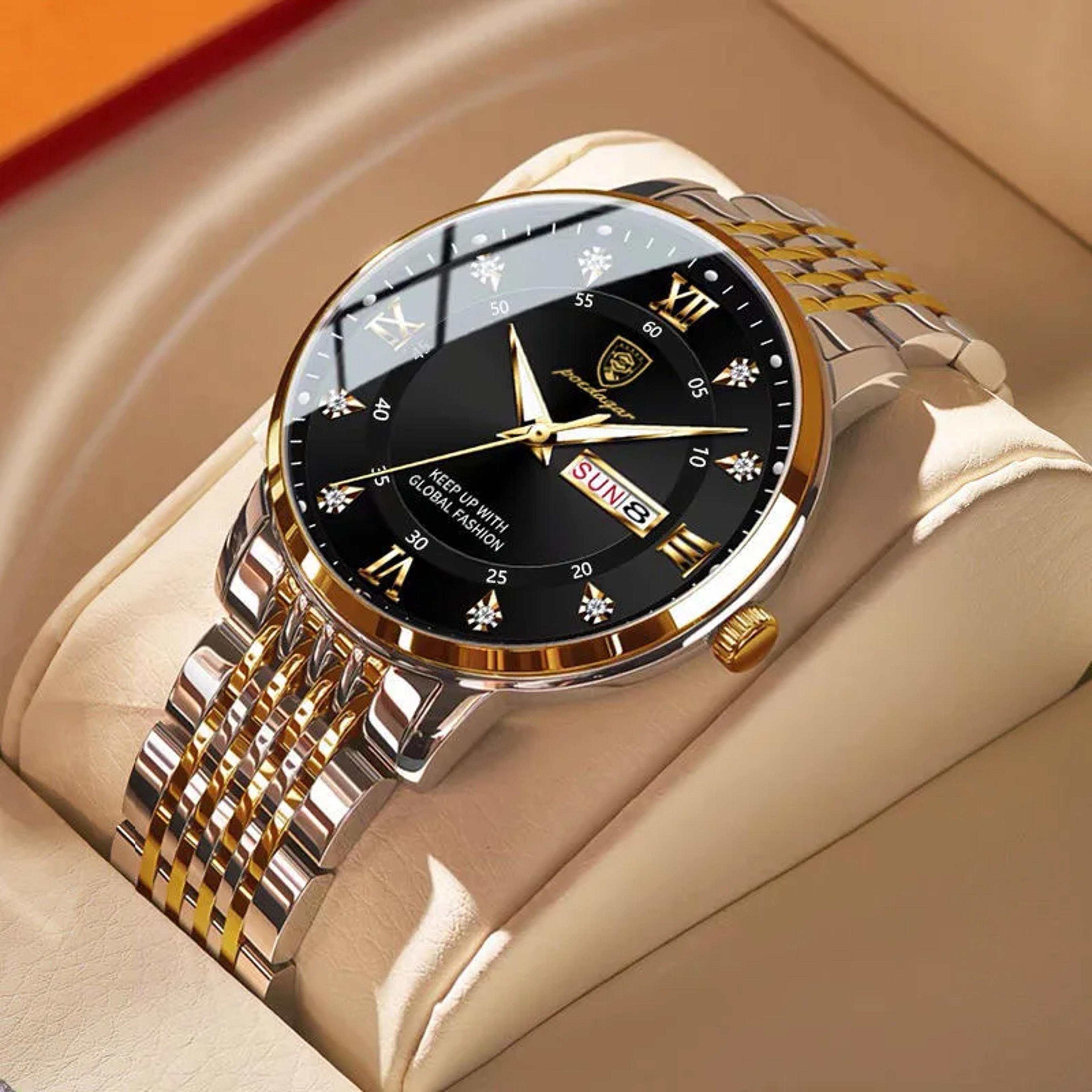 luxury business watch for men stainless steel waterproof luminous quartz wristwatch