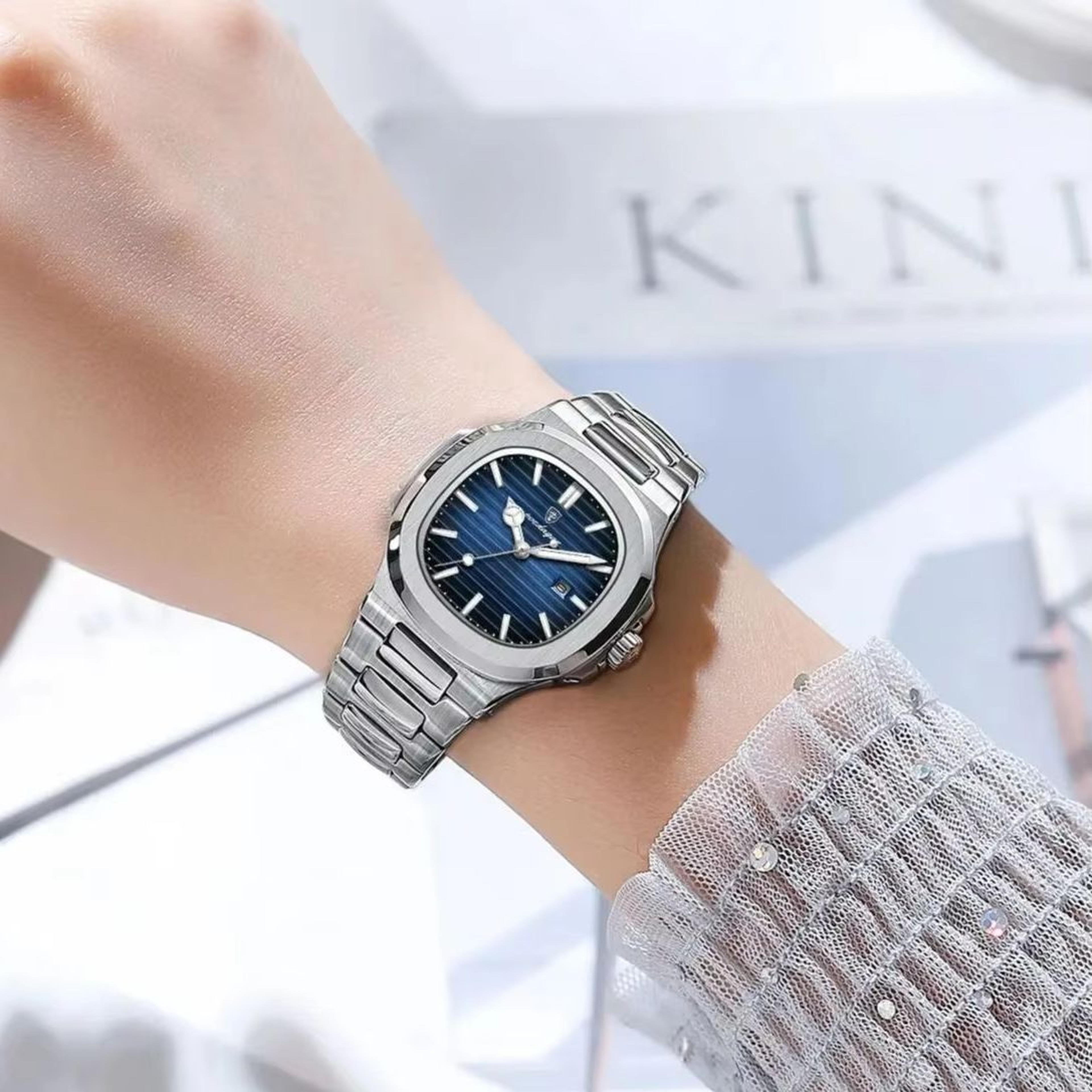 luxury womens waterproof quartz watch with luminous display & stainless steel band