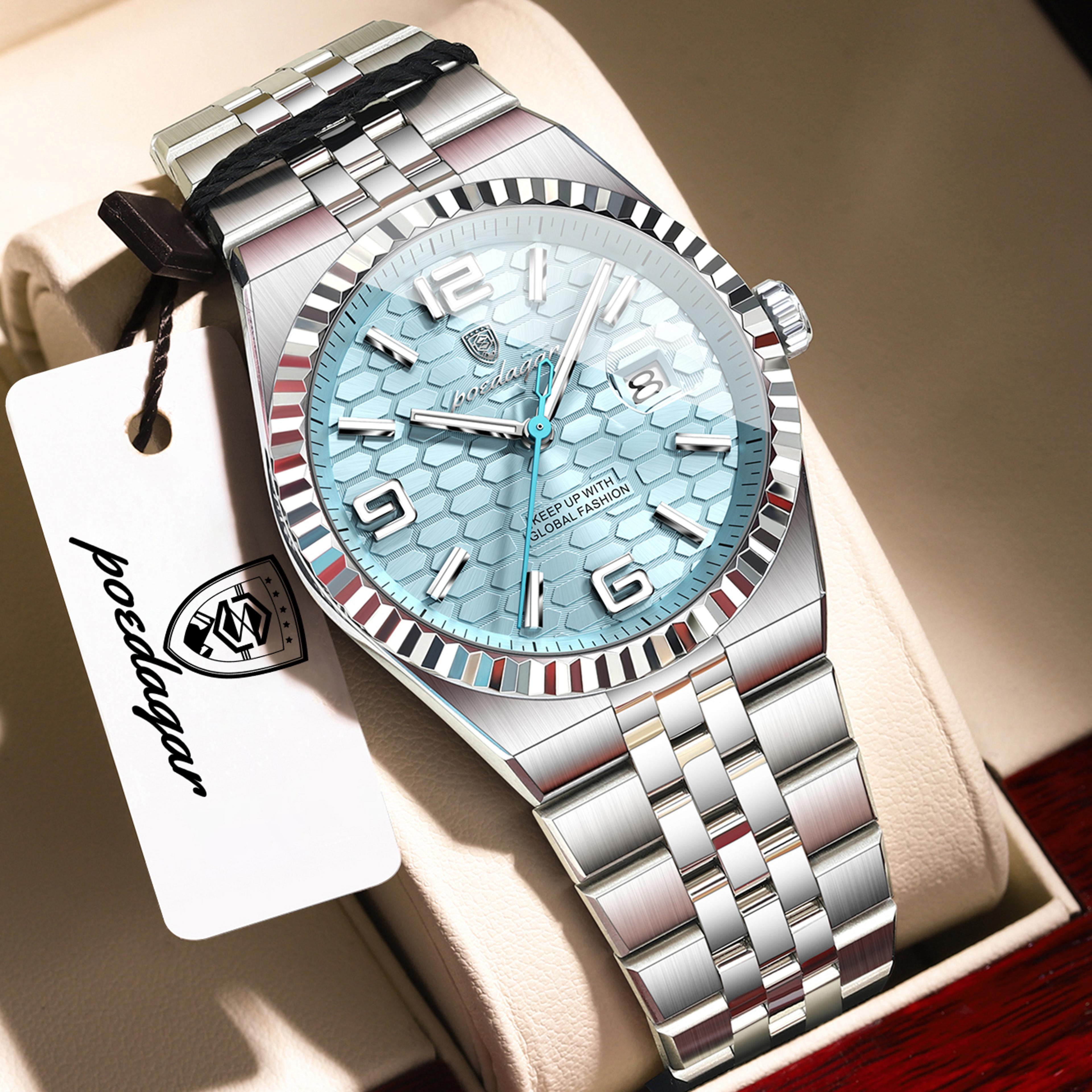 luxury mens quartz watch waterproof stainless steel luminous date wristwatch