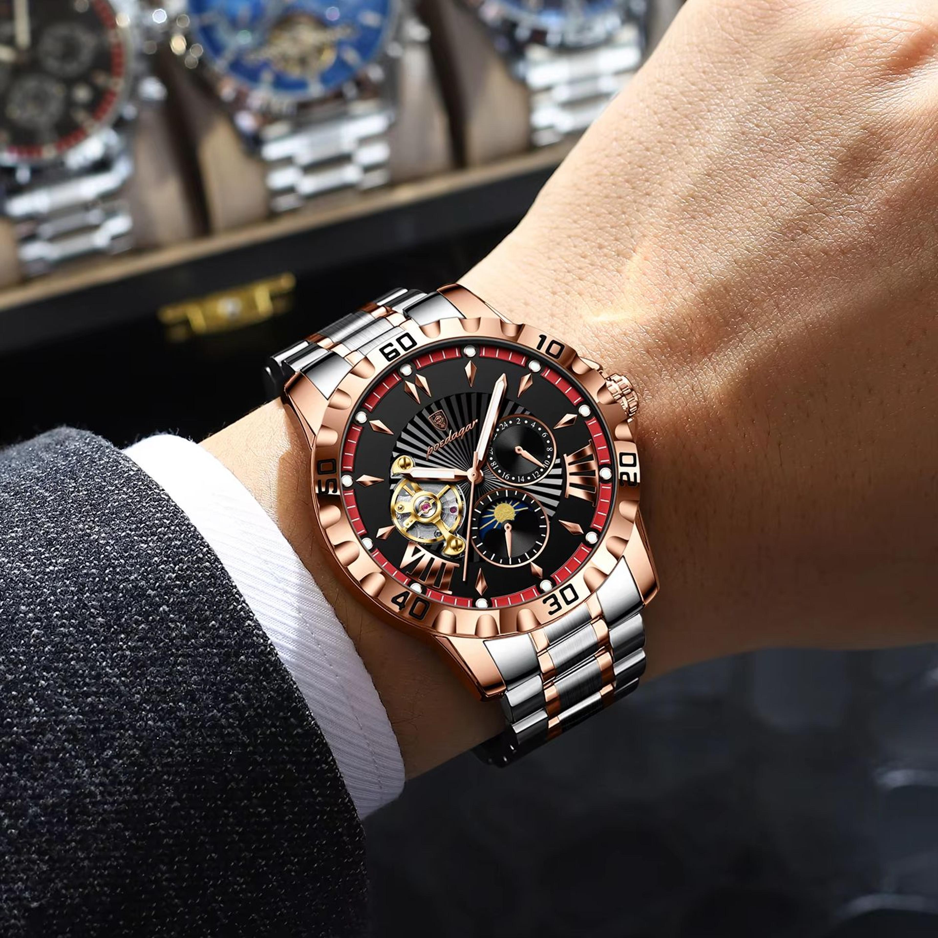 luxury automatic mechanical watch for men stainless steel luminous tourbillon design