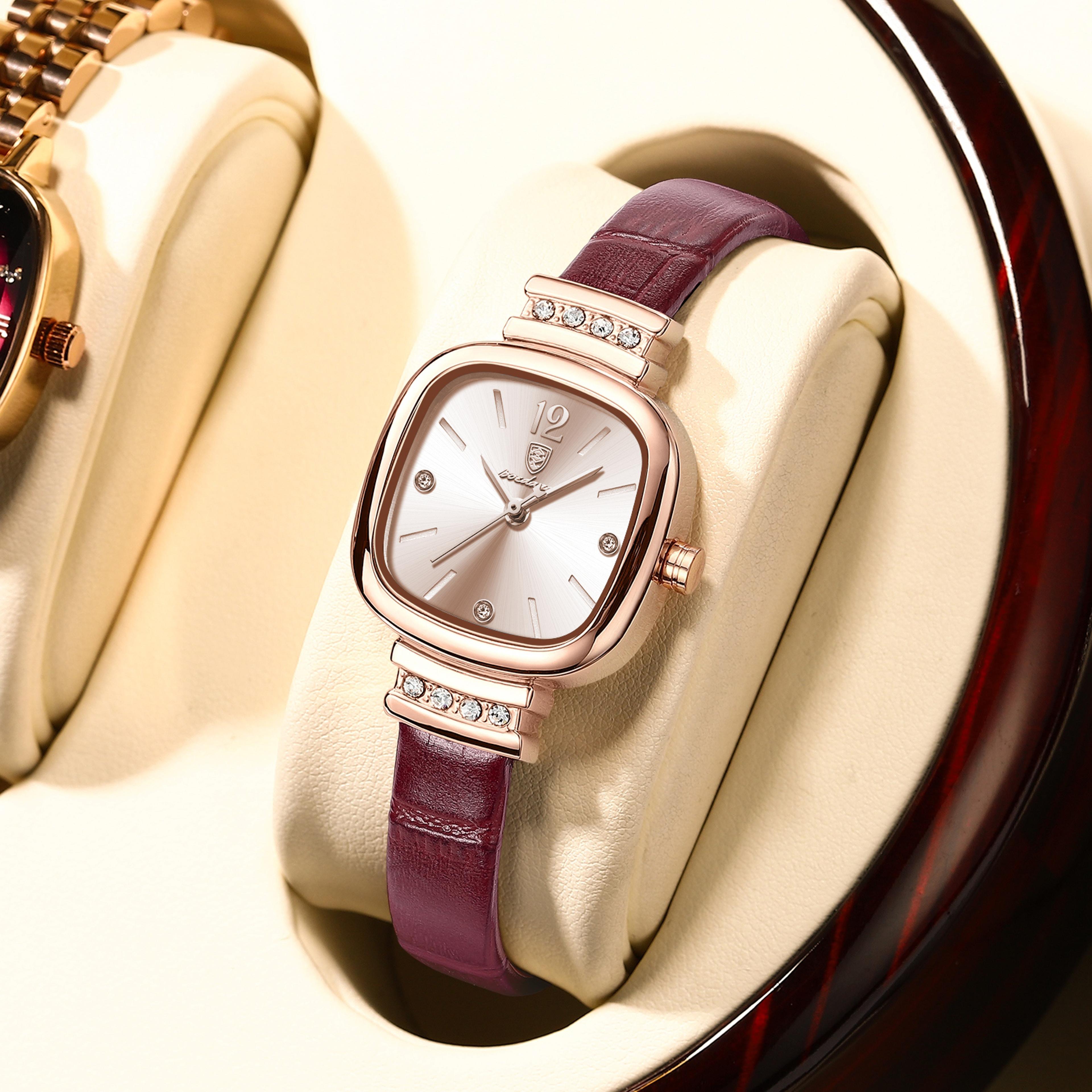 elegant square women watch waterproof quartz watch with leather strap