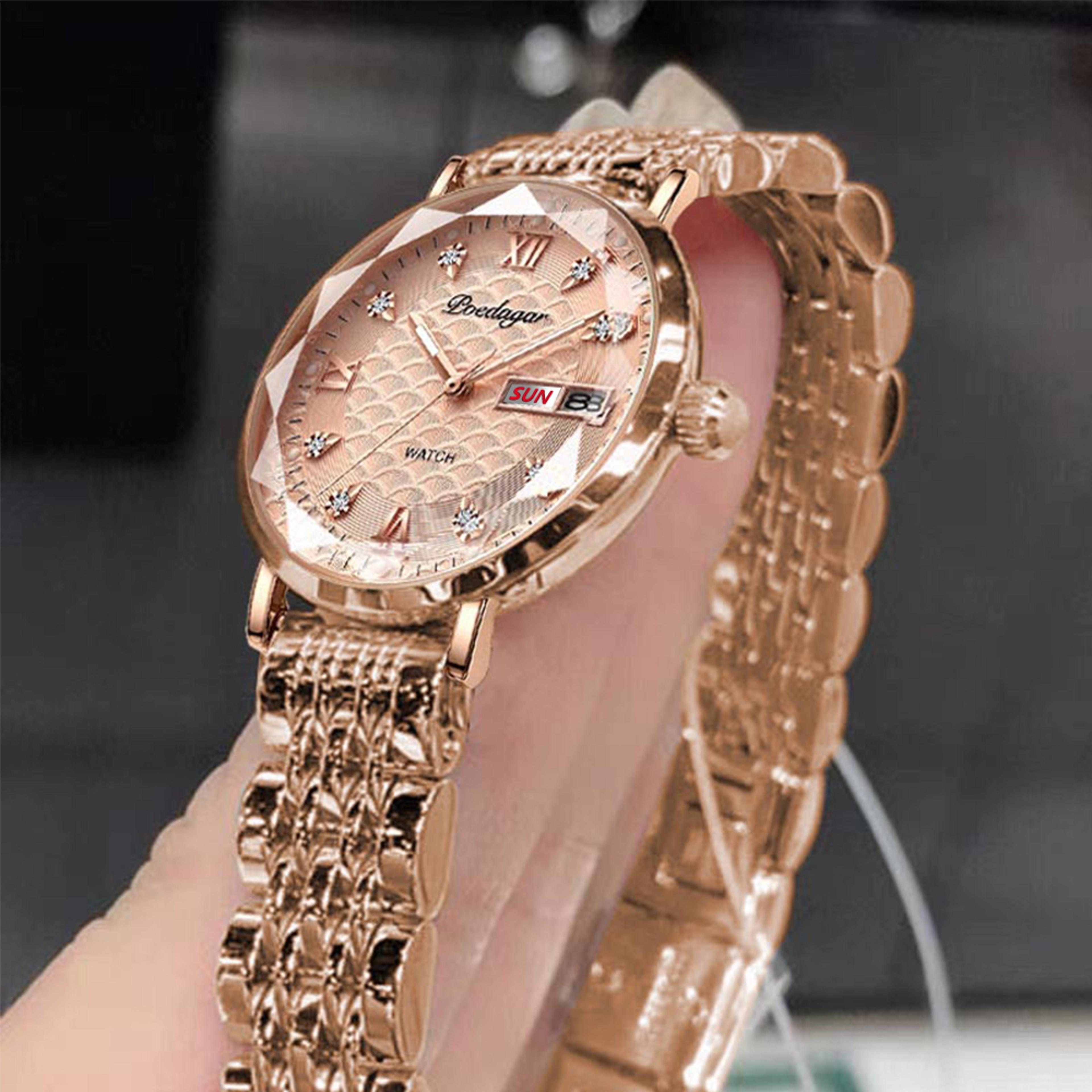 elegant womens quartz watch waterproof luminous & stainless steel wristwatch