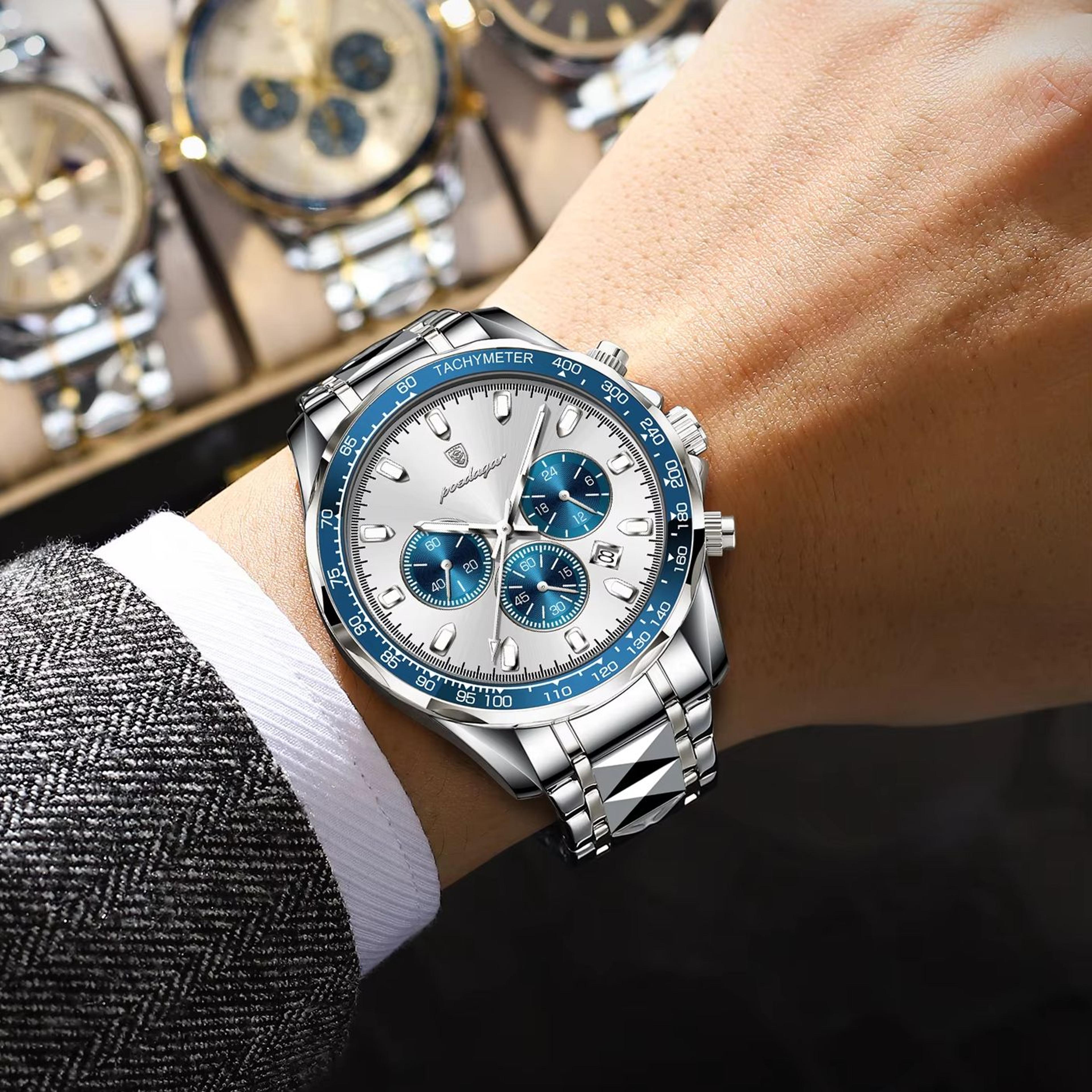 luxury mens chronograph watch waterproof stainless steel quartz watch