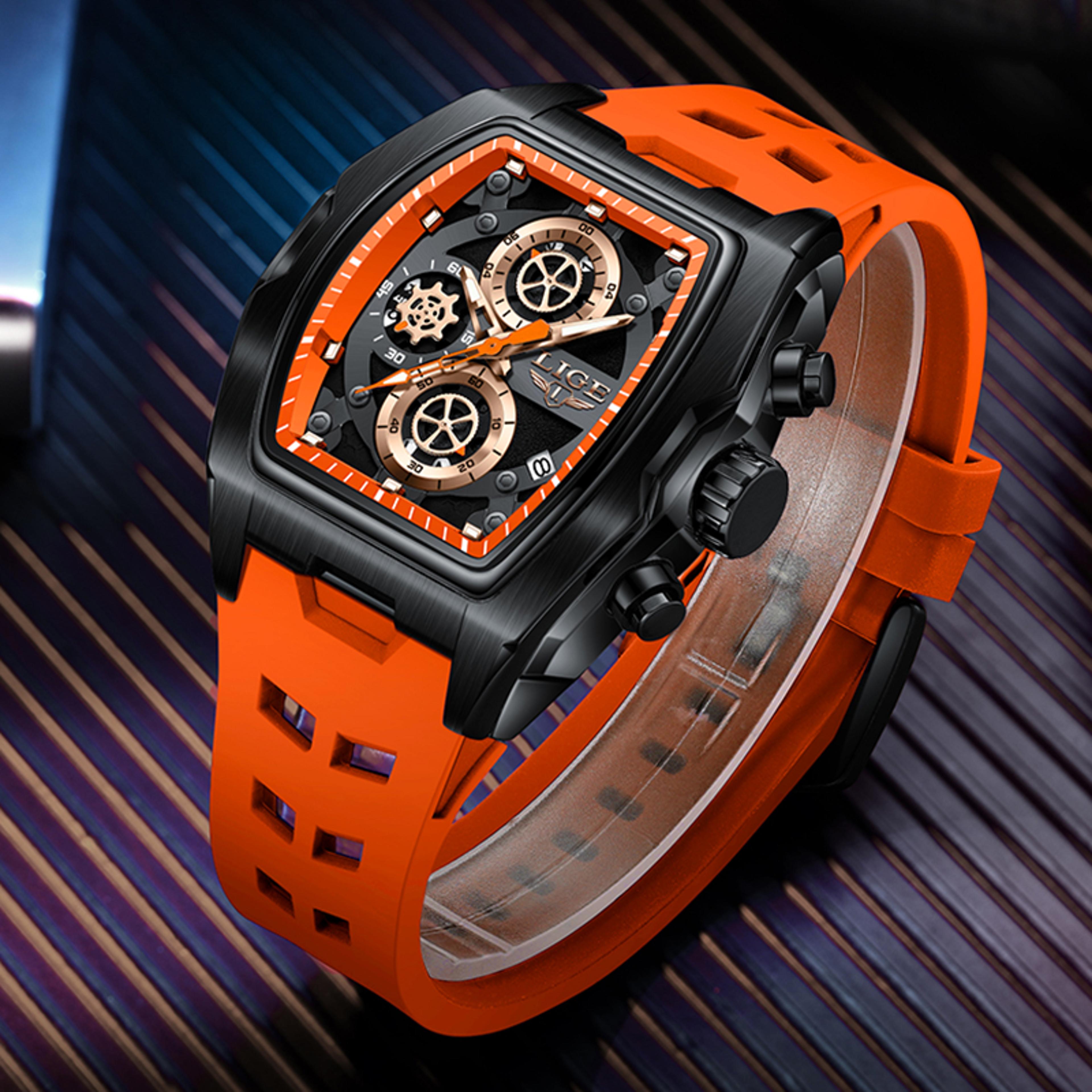 square chronograph watch for men waterproof silicone sports quartz watch
