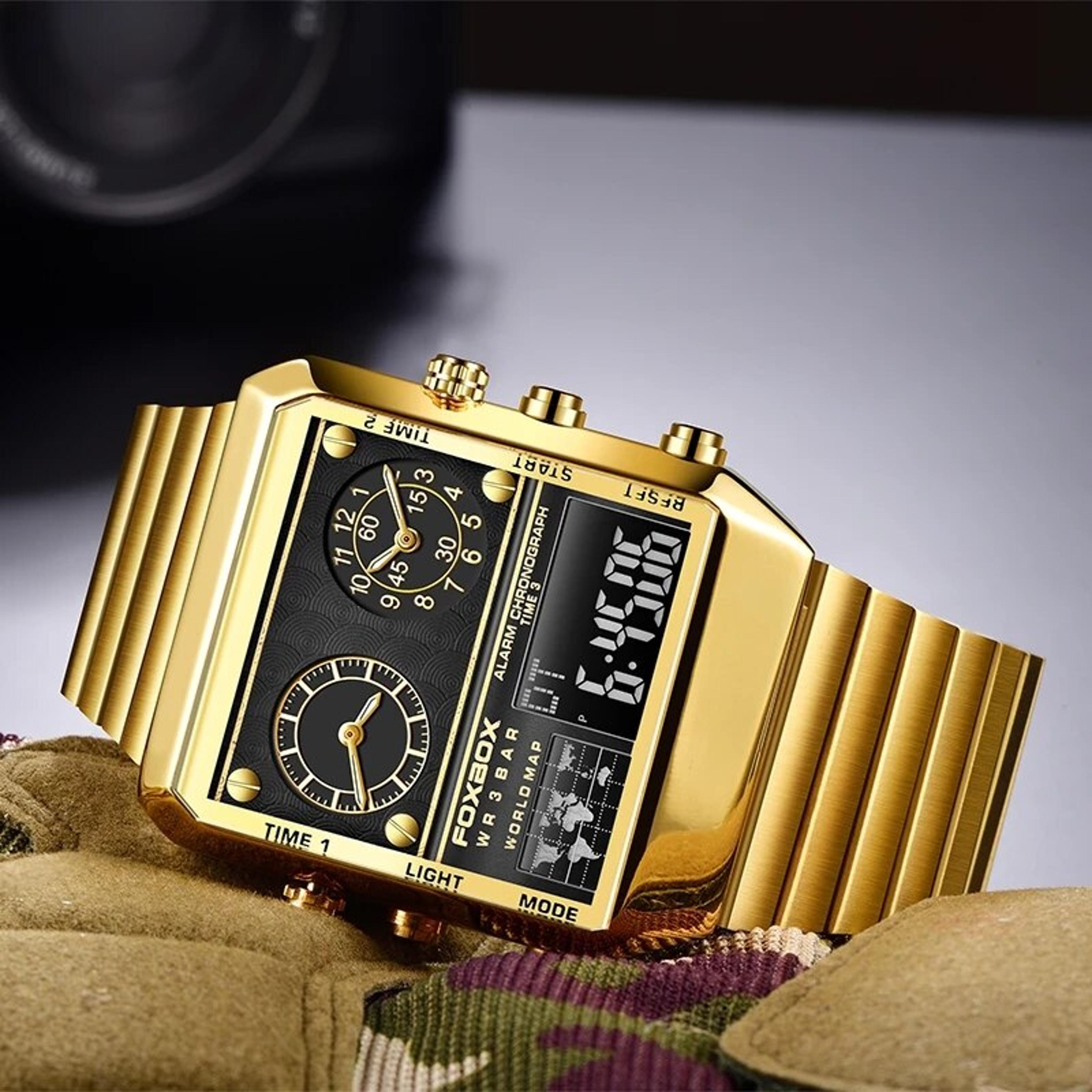 luxury square dual display watch for men