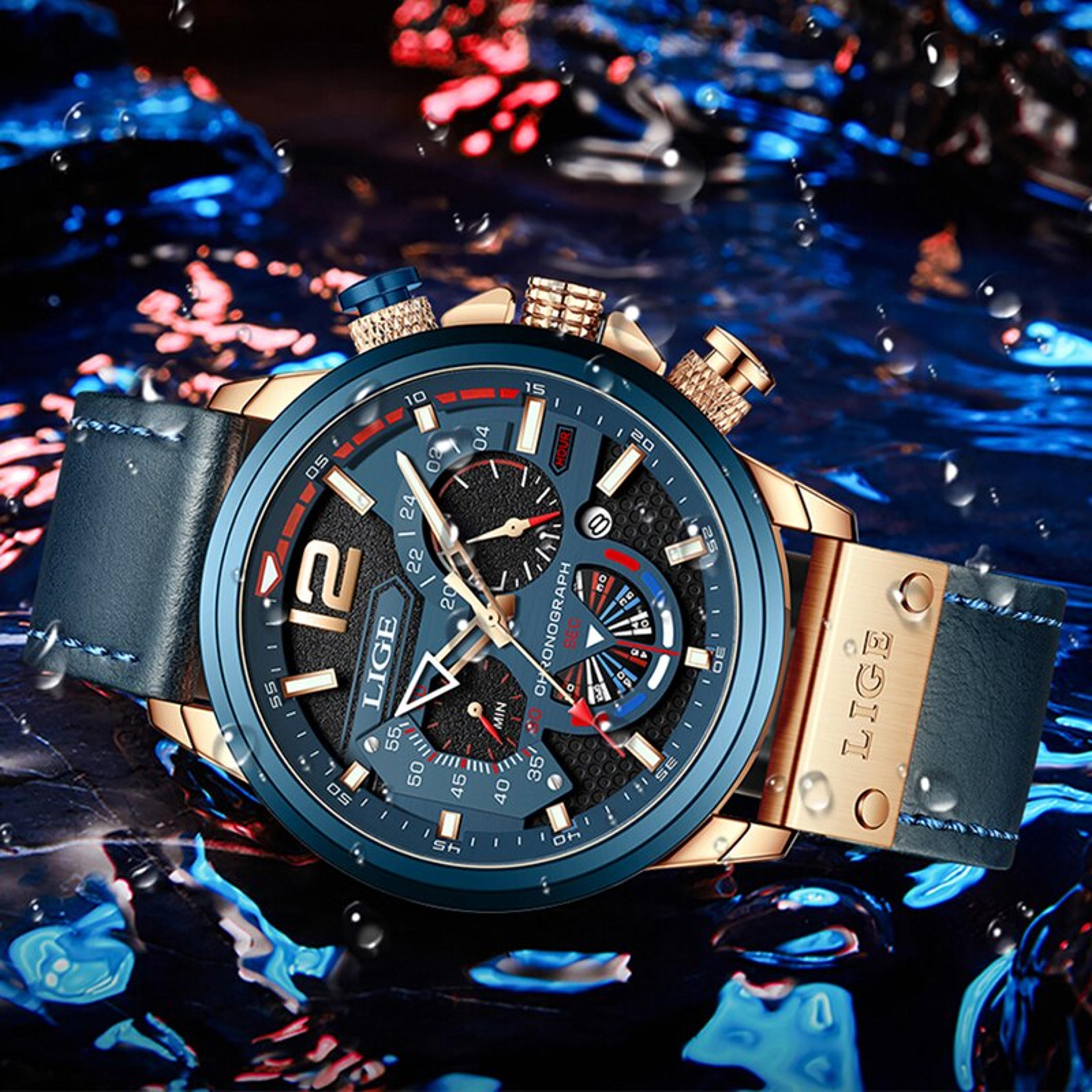 luxury chronograph watch for men waterproof quartz watch with leather strap