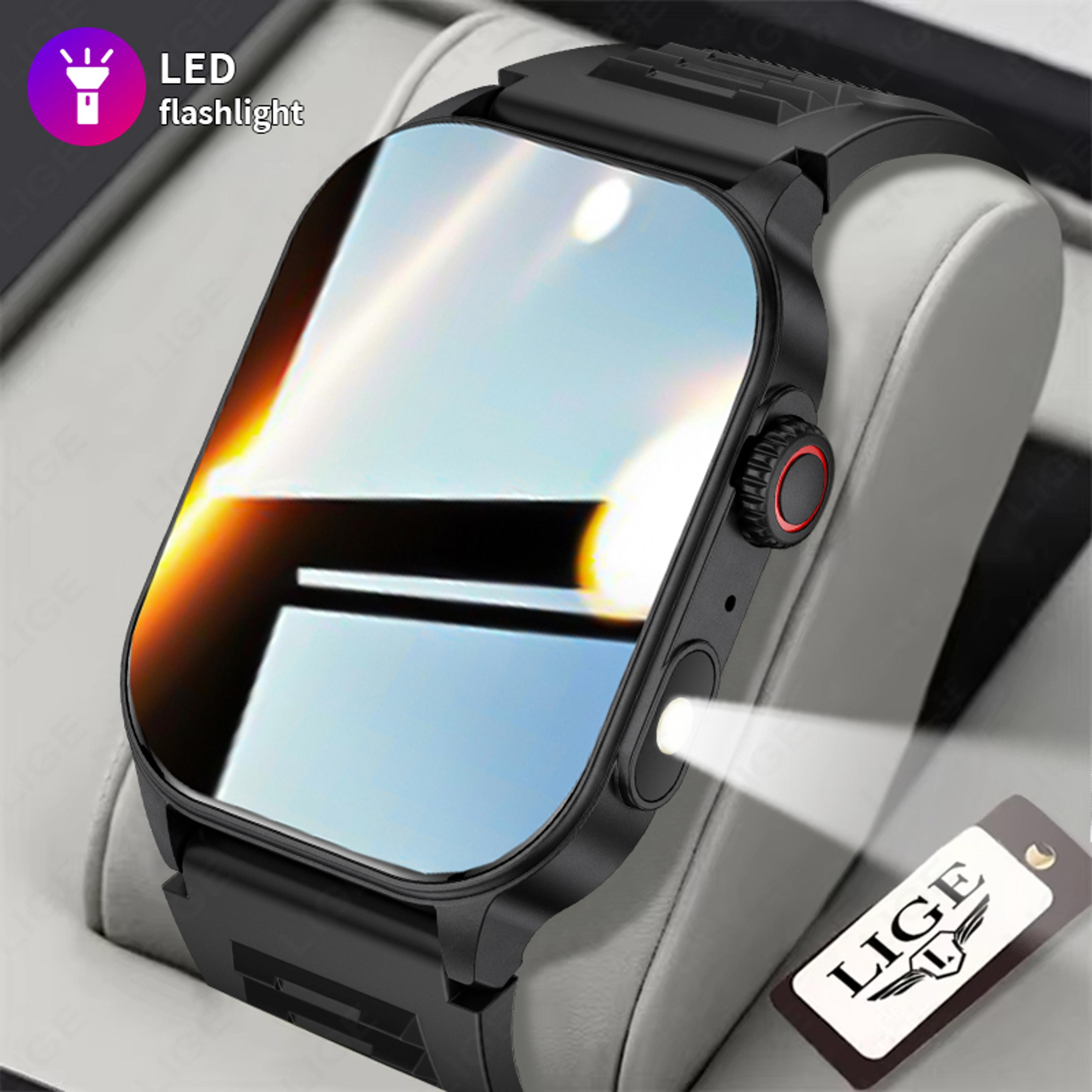 outdoor smart watch for men with bluetooth calling health monitor and led flashlight